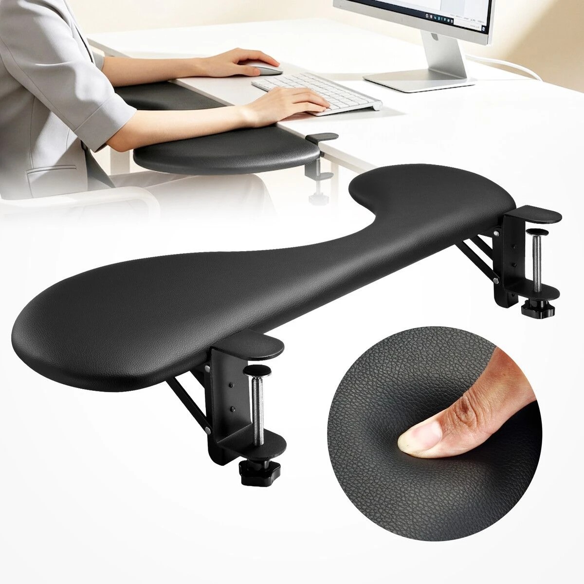 1 Ausway Ergonomic Desk Arm Rest Extender 67.4x22cm Foldable Clamp, 1 of 10