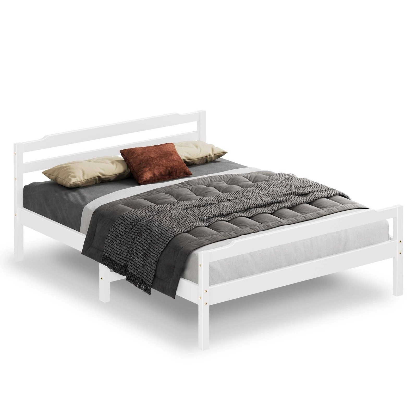 1 Alfordson Bed Frame Wooden Double Size Mattress Base Platform Timber Dubem - White, 1 of 10