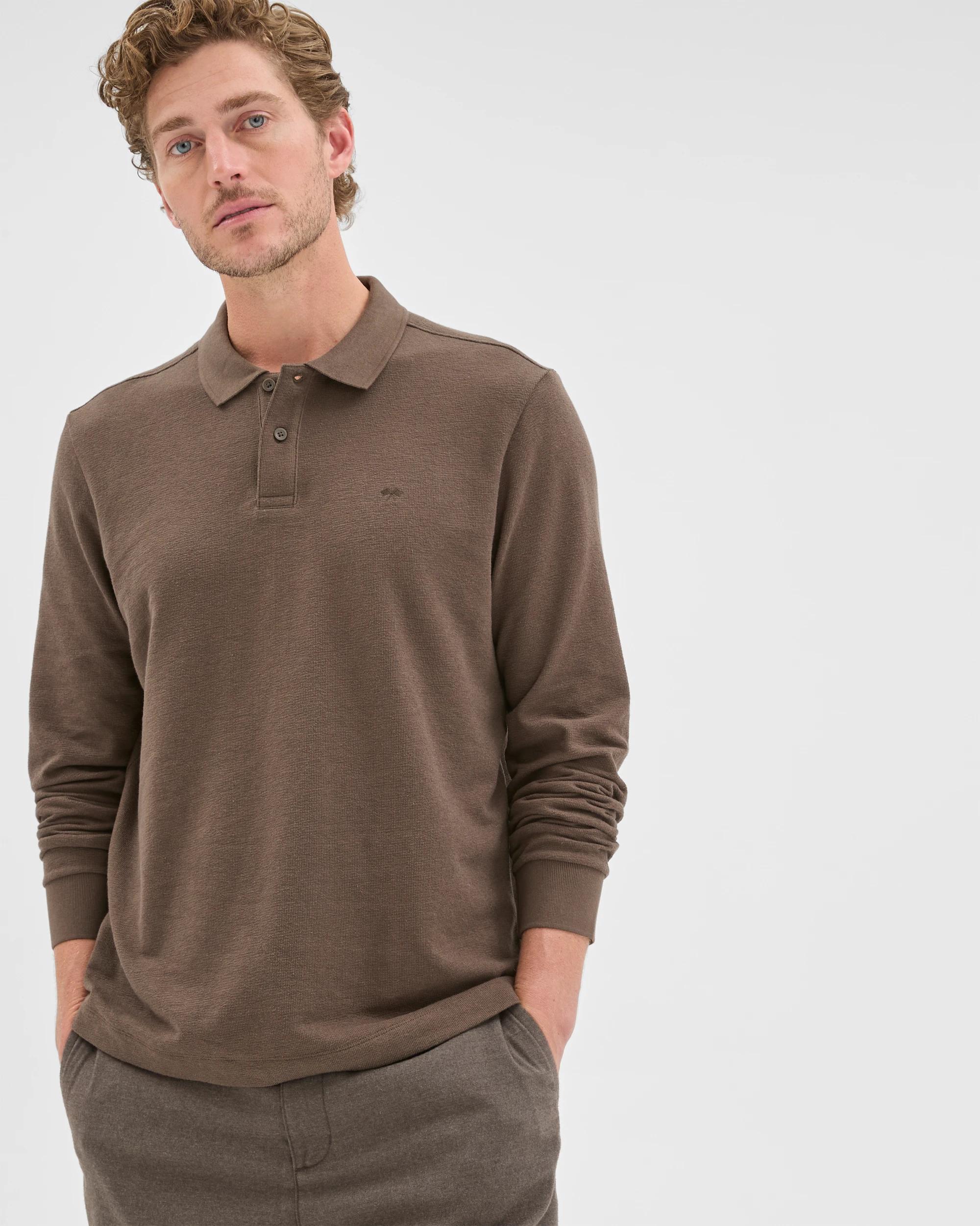 1 Target Man Australian Cotton Blend Boucle Polo Top BLACK OLIVE, 1 of 7
