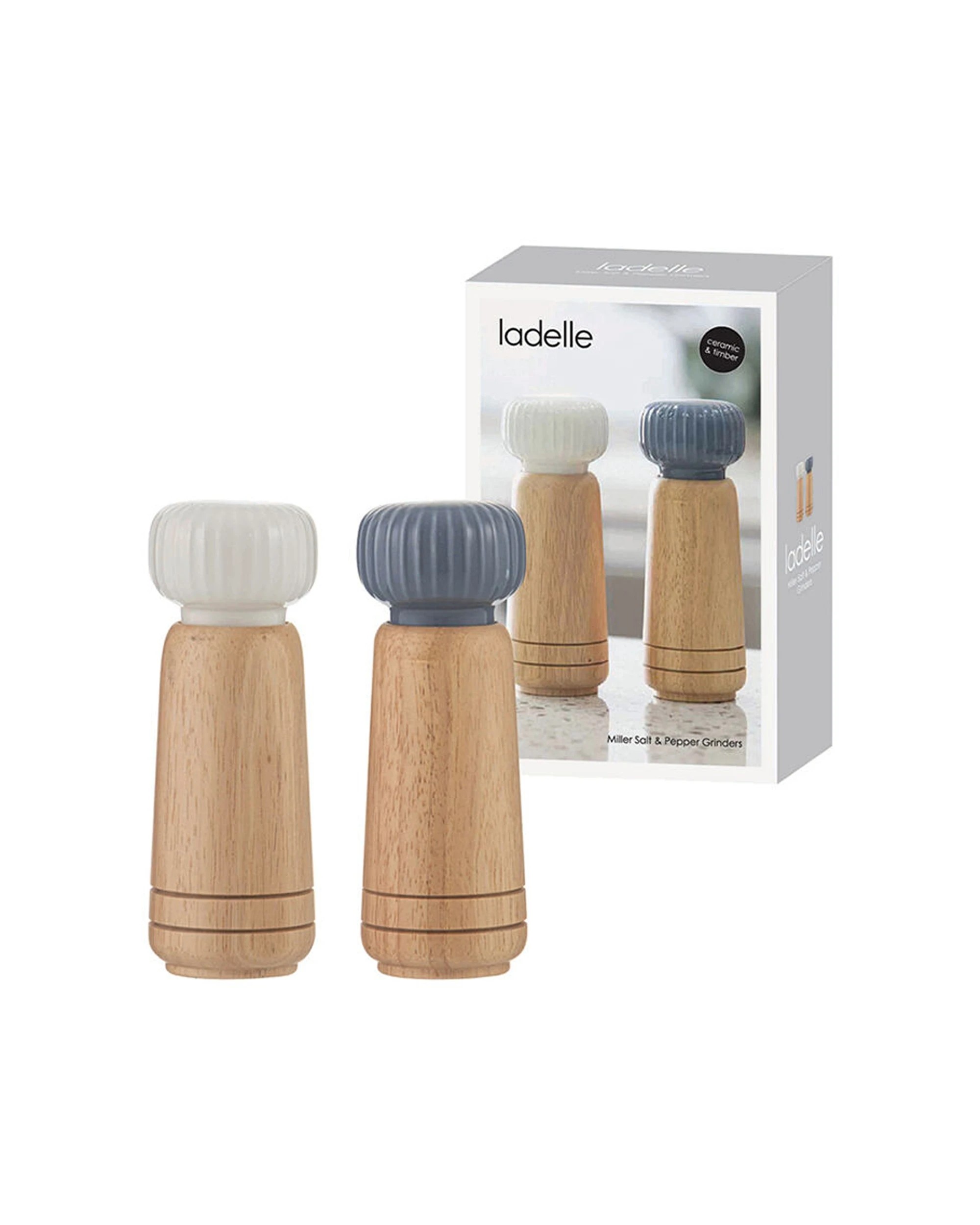 2 Ladelle Miller Wood Manual Salt & Pepper Grinders Spice Mills - Blue, 2 of 2