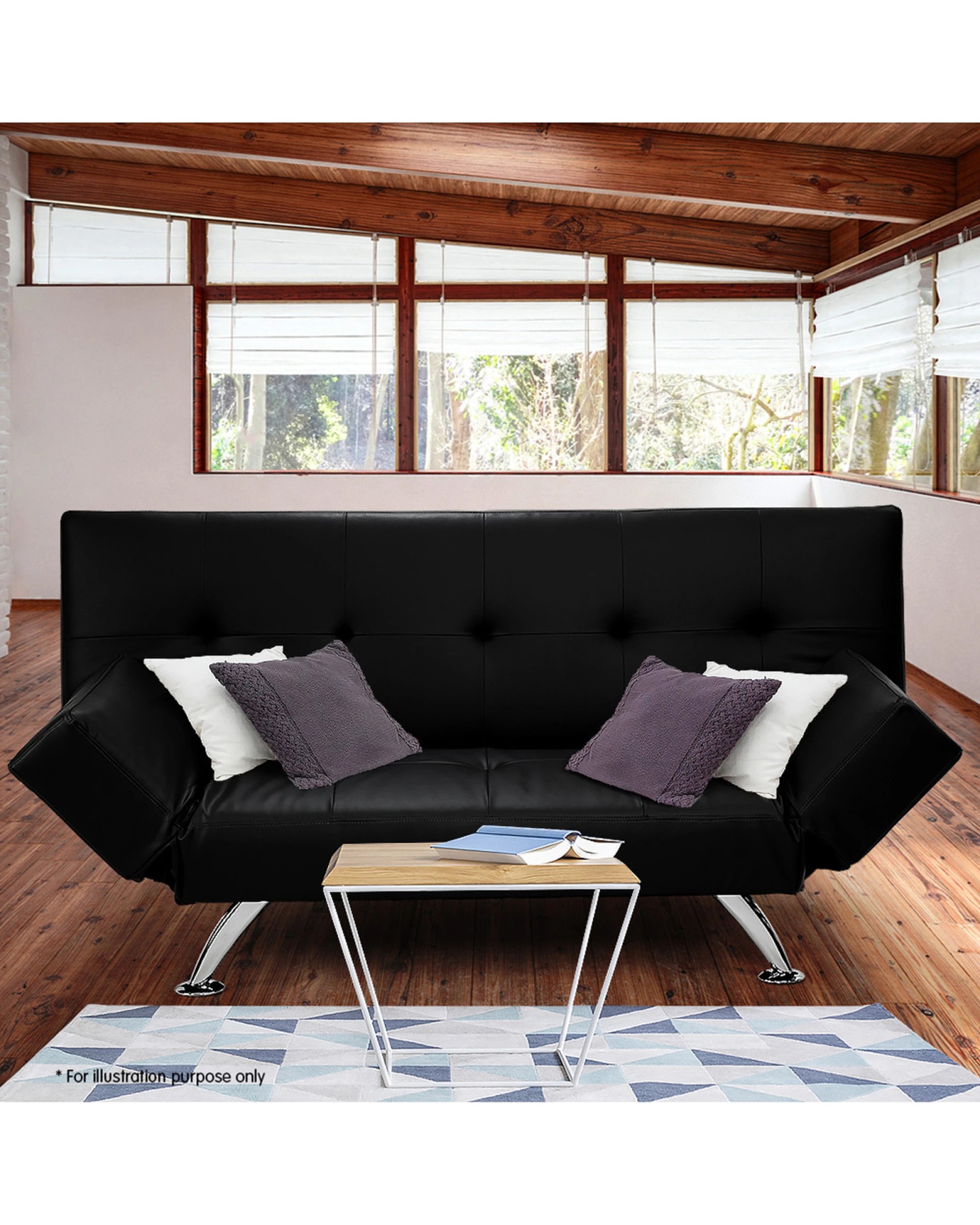 3 Sarantino 3 Seater Faux Leather Sofa Bed Lounge - Black, 3 of 6