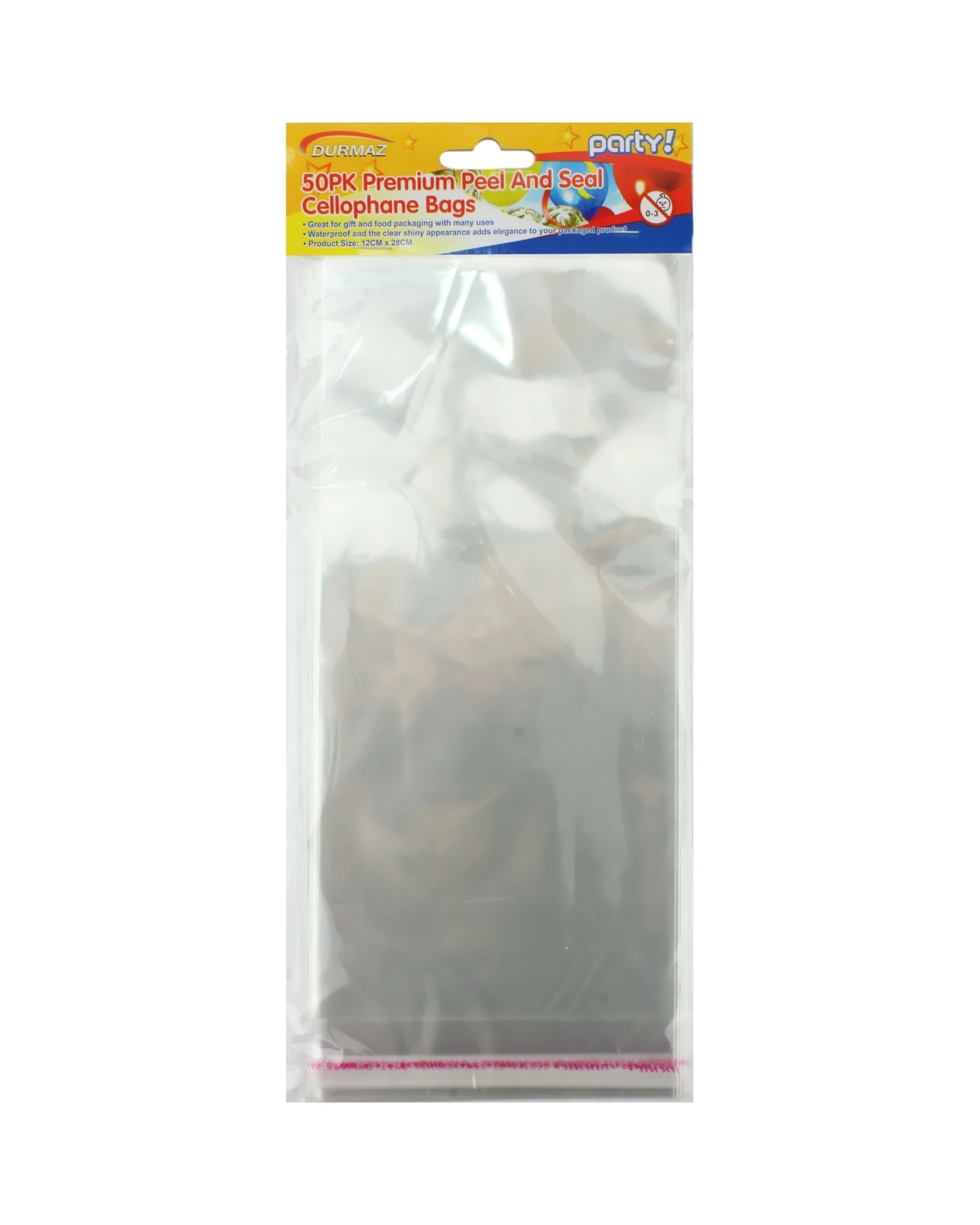 1 Durmaz Clear Peel and Seal Cello Bags 12cm x 28cm Pack of 50, 1 of 2