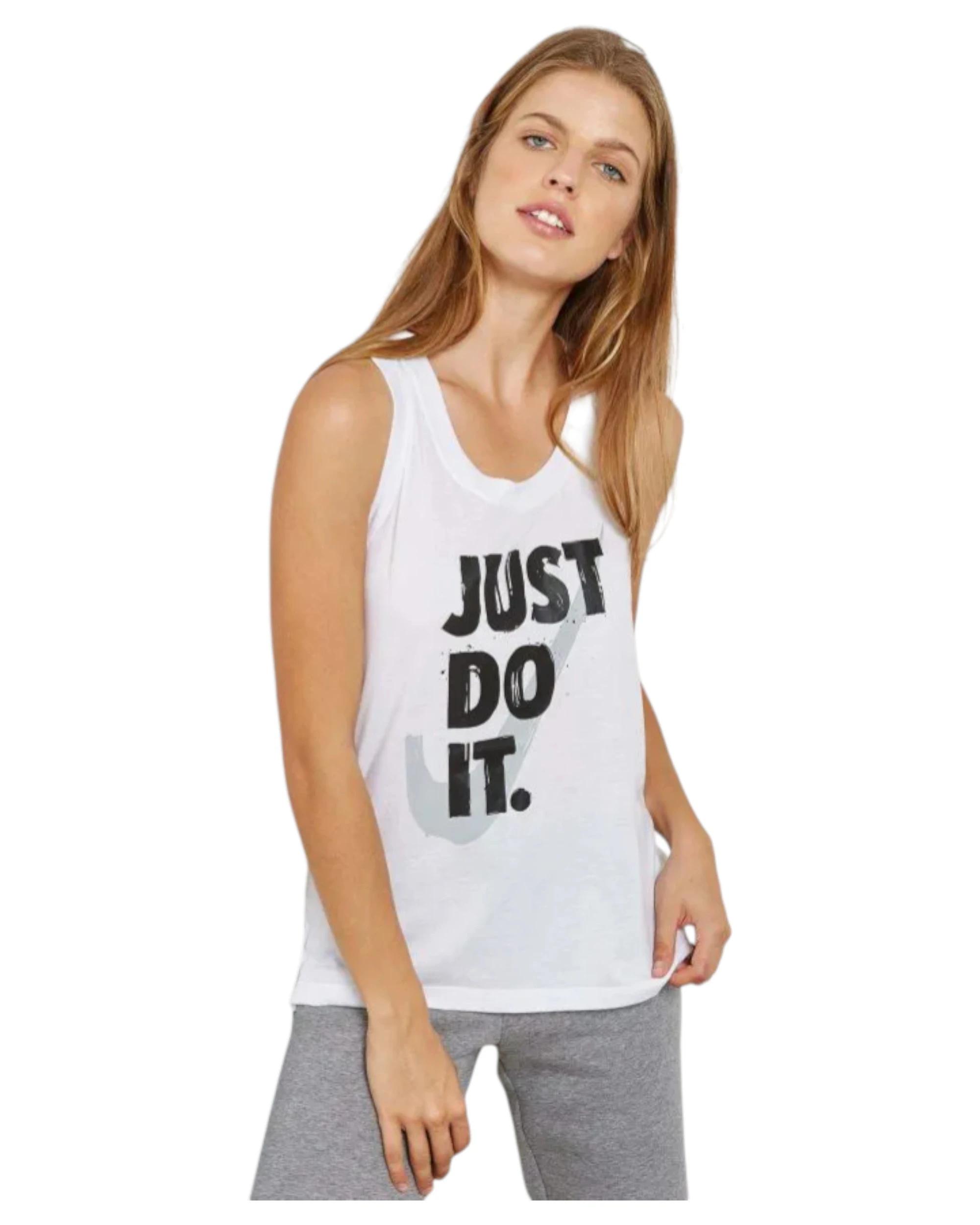 1 Nike Womens White 'Just Do It' Tank Top Comfy Active WHITE, 1 of 1