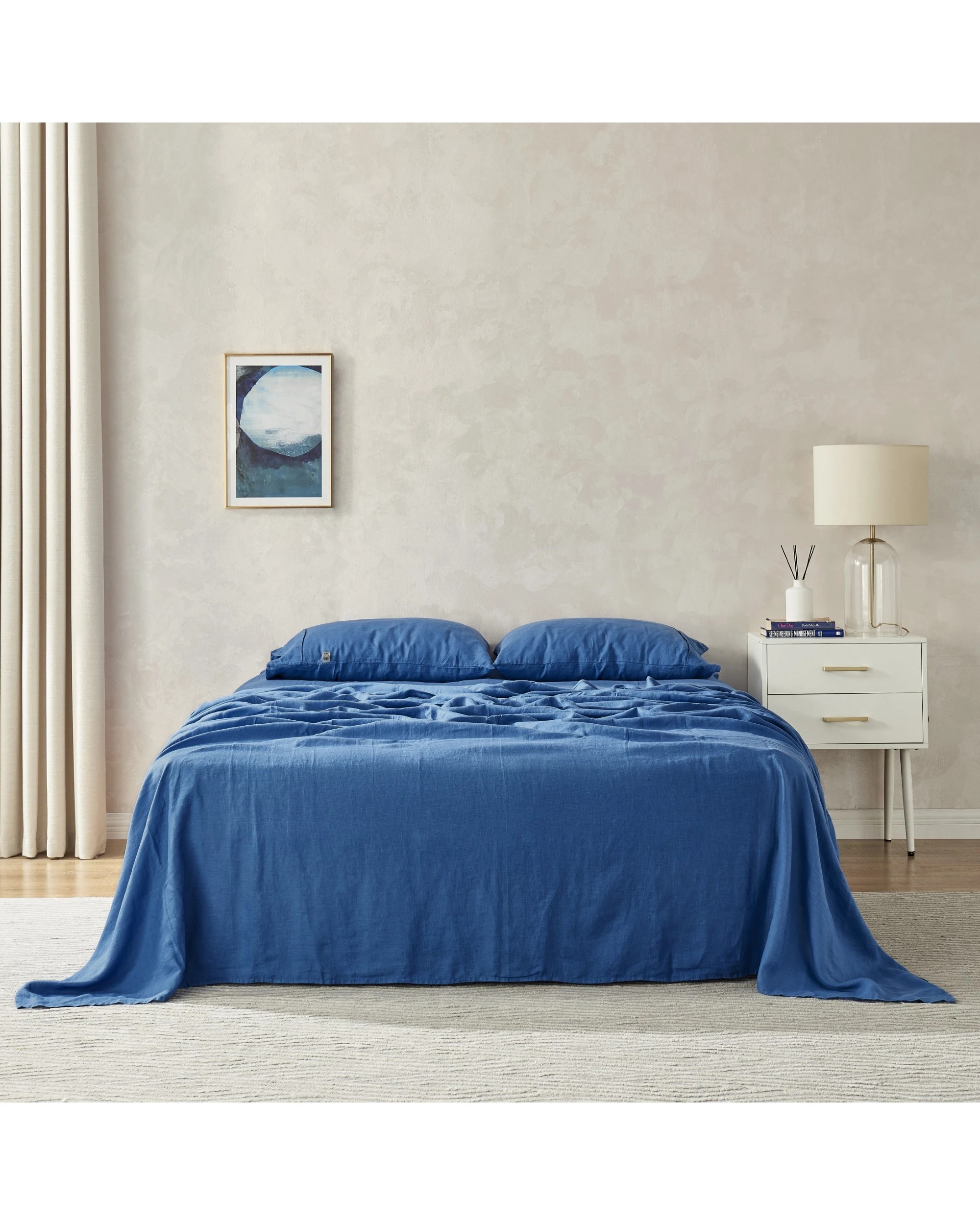 1 Natural Home 100% European Flax Linen Sheet Set - Single Bed - Deep Blue, 1 of 10