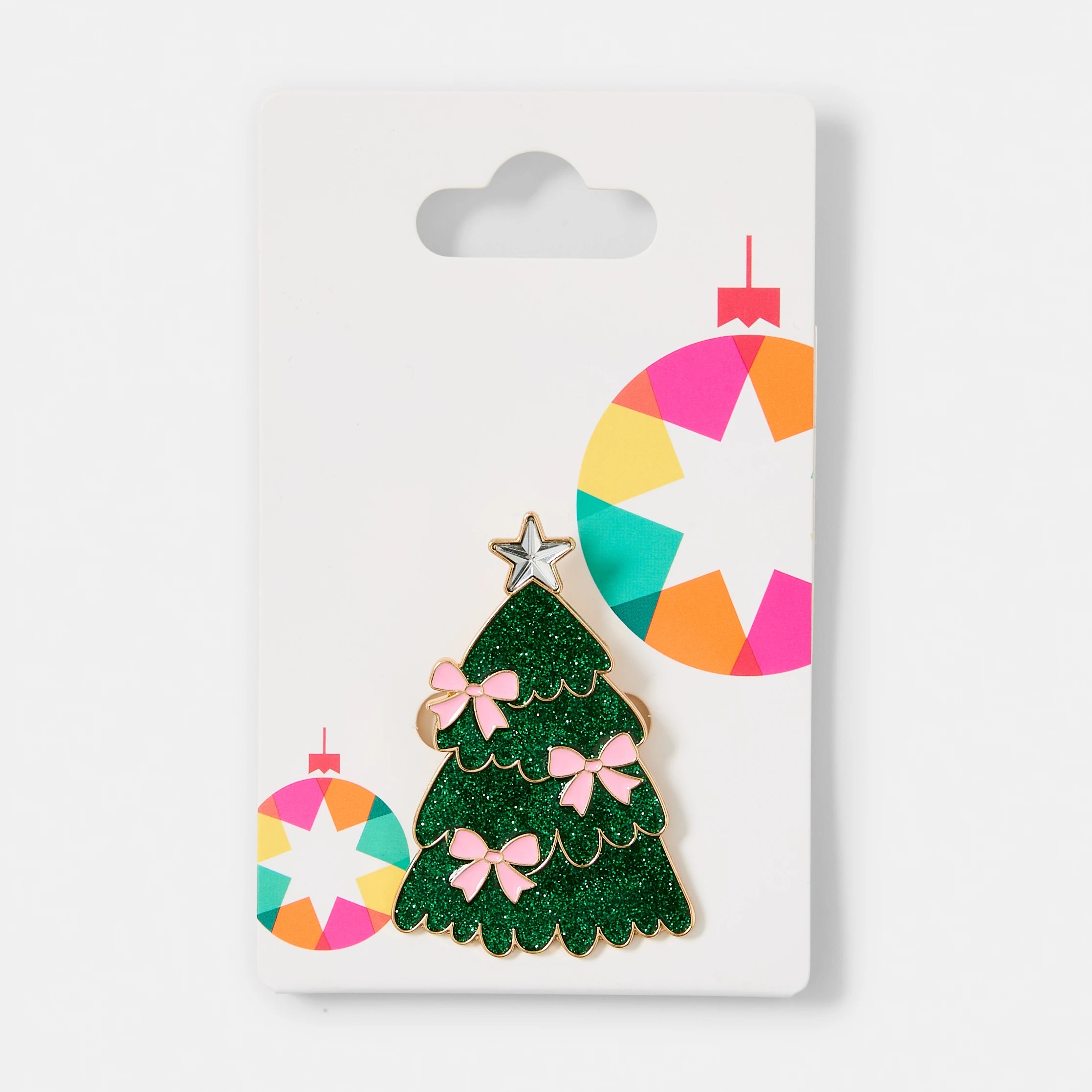6 Christmas Bow Tree Brooch - Green, Pink and Gold Tone, 6 of 6
