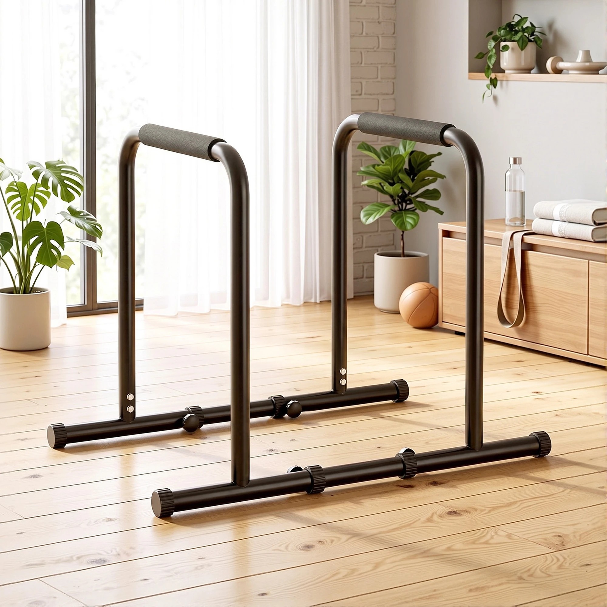 2 Everfit Dip Station Parallette Bars Home Gym Workout Stand Black - Black, 2 of 9