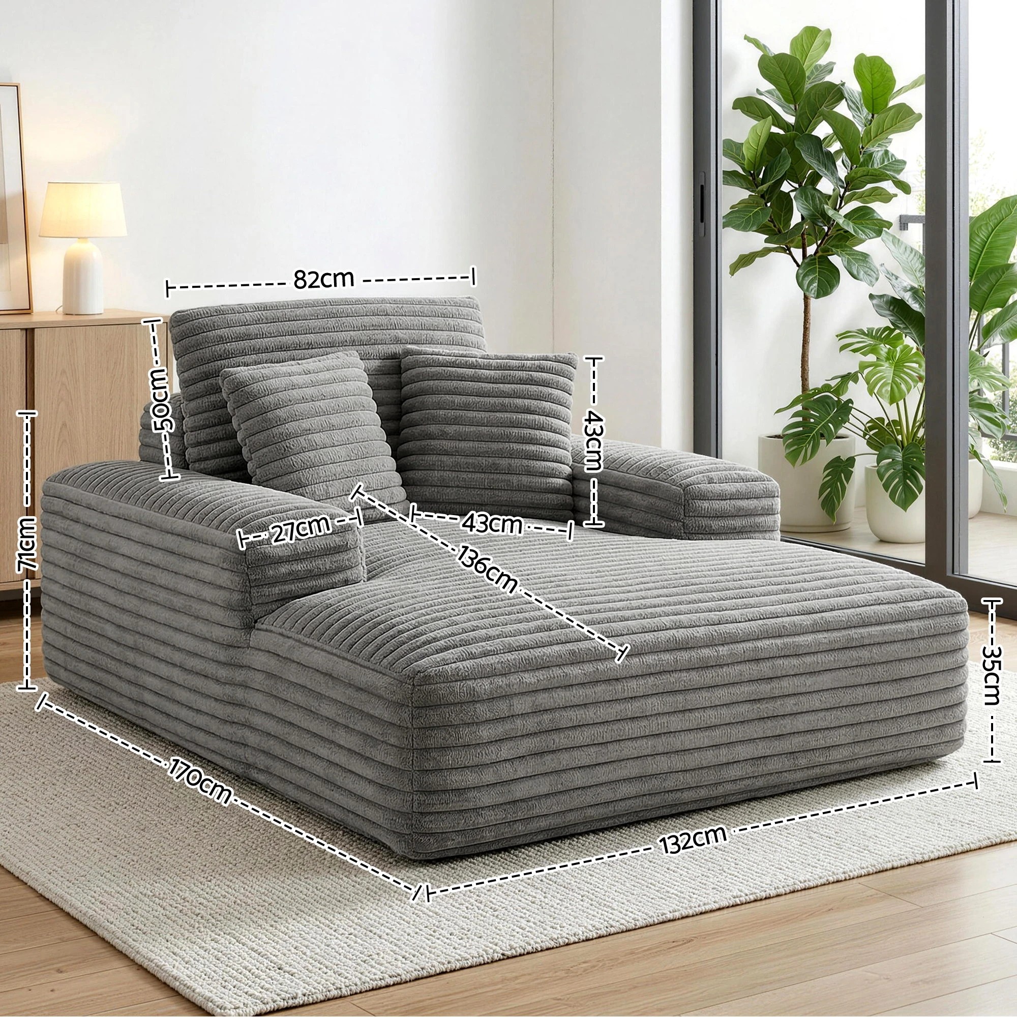 2 Artiss Sofa Bed Lounge Chair Recliner Couch Reading Chairs Sleeper Cloud Sofas - Grey, 2 of 5