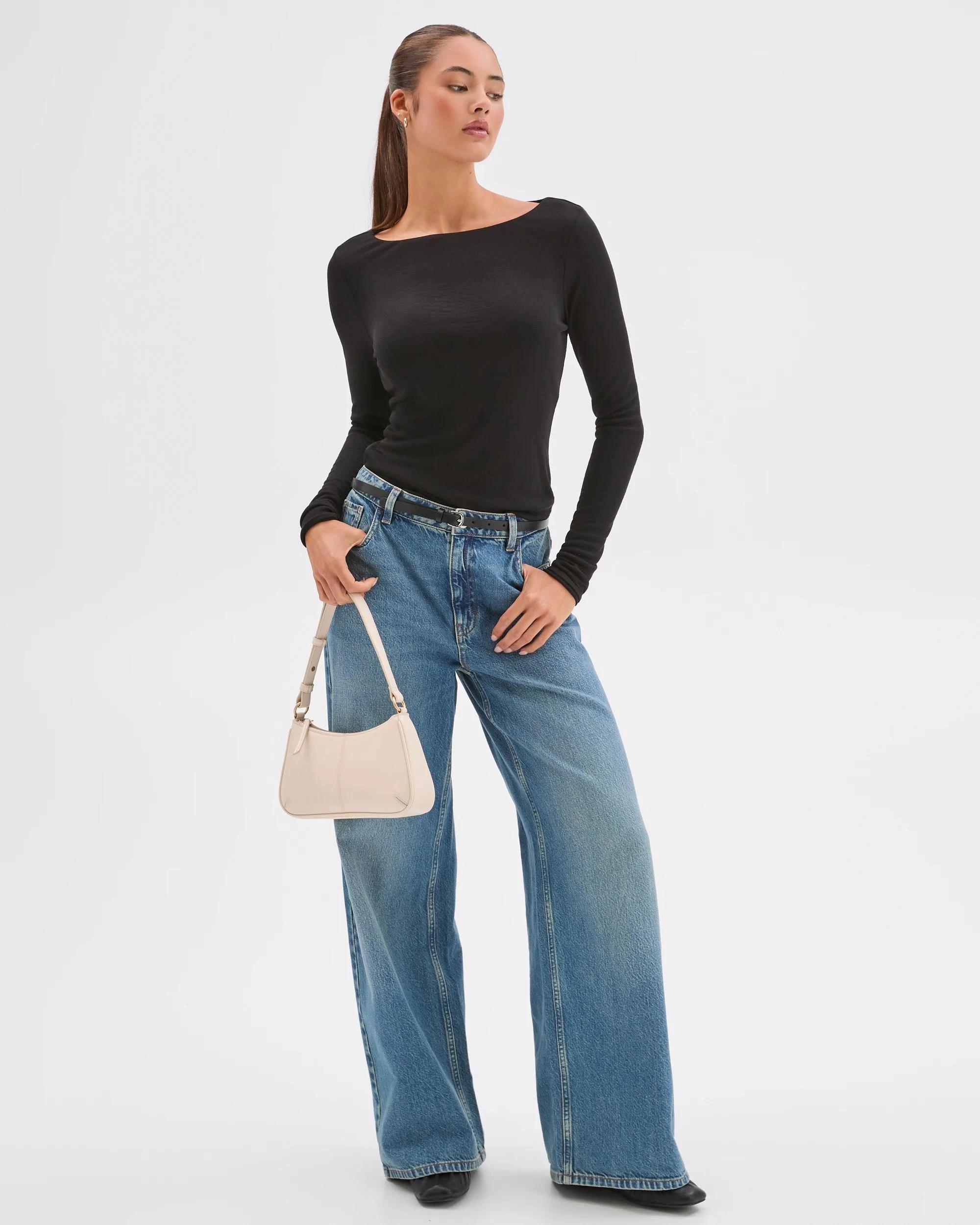 2 Lily Loves Double Layer Boat Neck Long Sleeve Top BLACK, 2 of 7