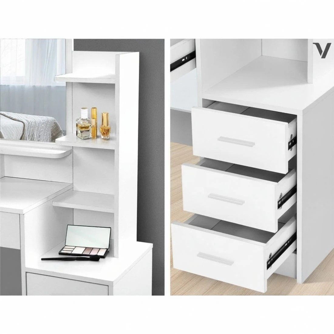 6 Artiss Dressing Table Stool Set 4 Drawers - White, 6 of 8