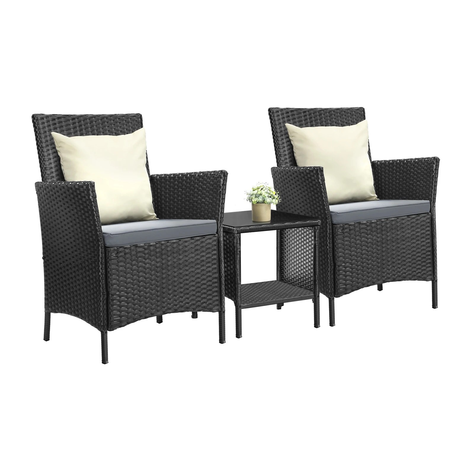 6 Livsip Outdoor Furniture 3 Piece Wicker Bistro Set Patio Chairs Table Garden
 - Multi, 6 of 10