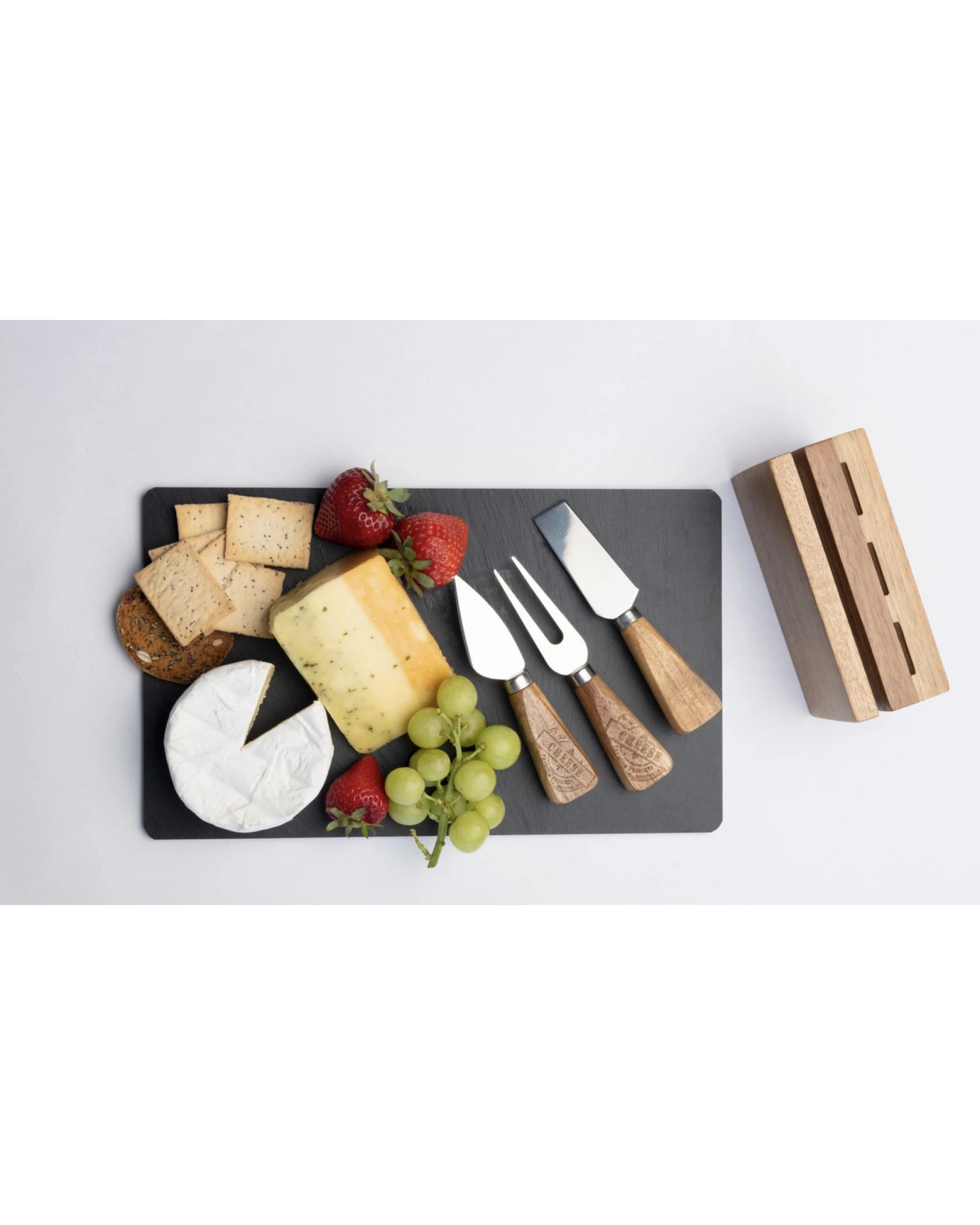 3 Euroline 4pc Slate Wooden 30cm Cheese Board w/ Plane  / Fork - Brown, 3 of 4
