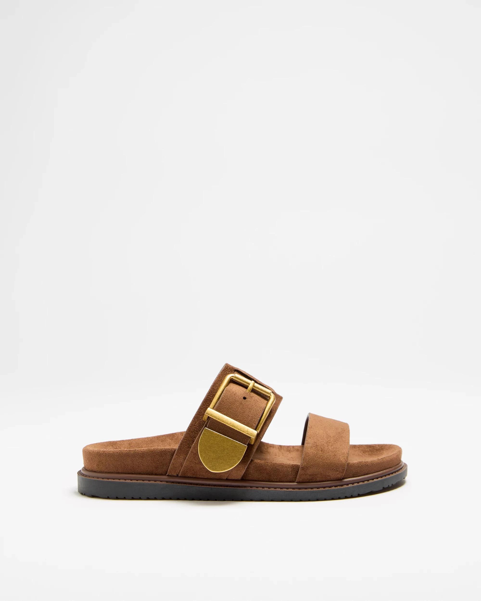 1 Target Woman Womens Buckle Flat Sandal - Henna CHOC FAUX SUEDE, 1 of 3