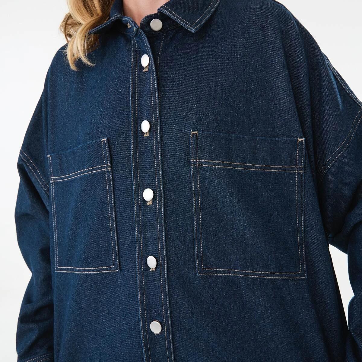 7 Long Sleeve Denim Shirt Dark Wash, 7 of 8