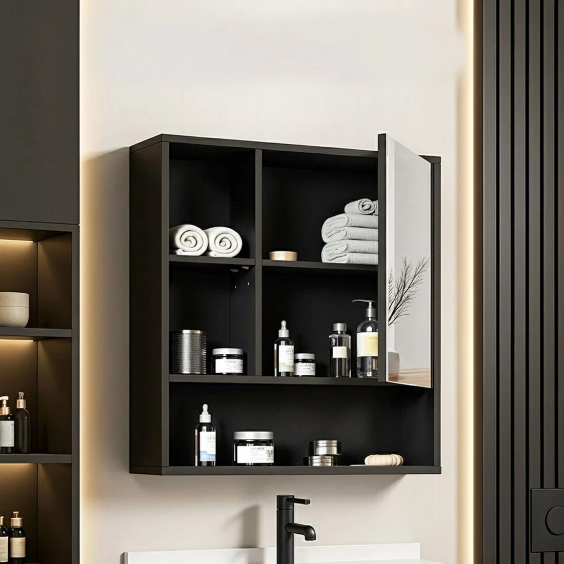 4 Cefito Bathroom Mirror Cabinet Mirro Medicine Adjustable Shelf Wall Mounted 560mm - Black, 4 of 5