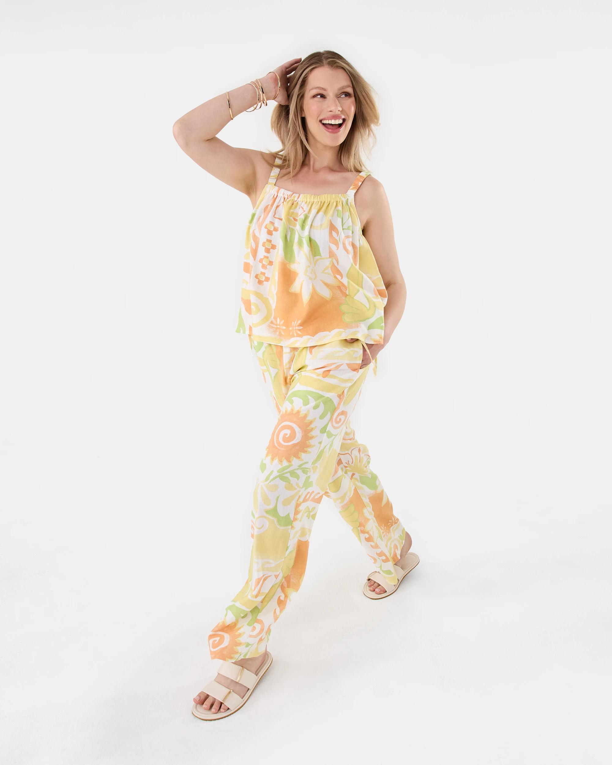 3 Linen Blend Side Tie Pants Smmer Tile, 3 of 7