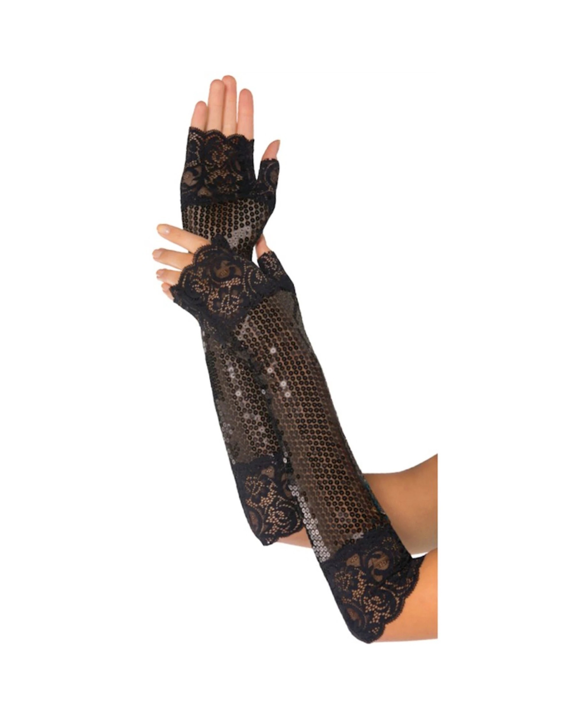 1 Amscan Inc. Roaring 20's Fancy Sequin Long Fingerless Gloves - One Size - Black, 1 of 1