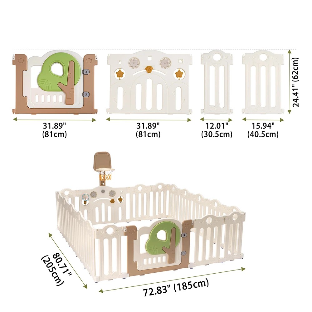 2 Playpals Kids Playpen 18 Panels Foldable Baby Safety Gate with Basketball Hoop - Multi, 2 of 3