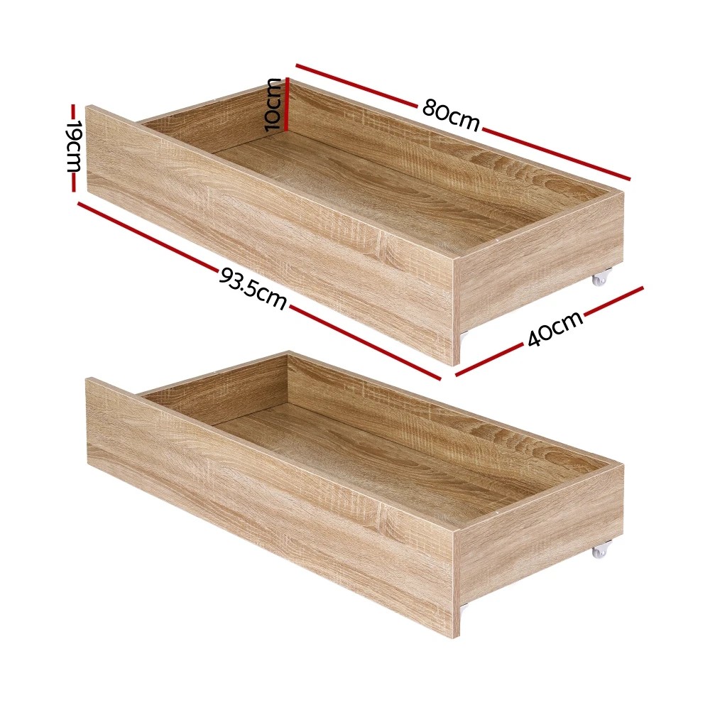 2 Artiss 2pcs Under Bed Storage with Wheels Rolling Wooden Drawers Single & Double - Brown, 2 of 7