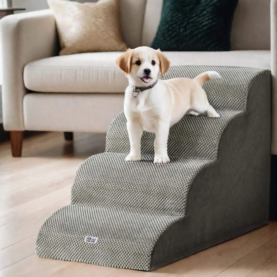 1 i.Pet Dog Ramp Steps Foam 4 Tier Pet Stairs For Bed Sofa Car Portable Indoor - Grey, 1 of 6