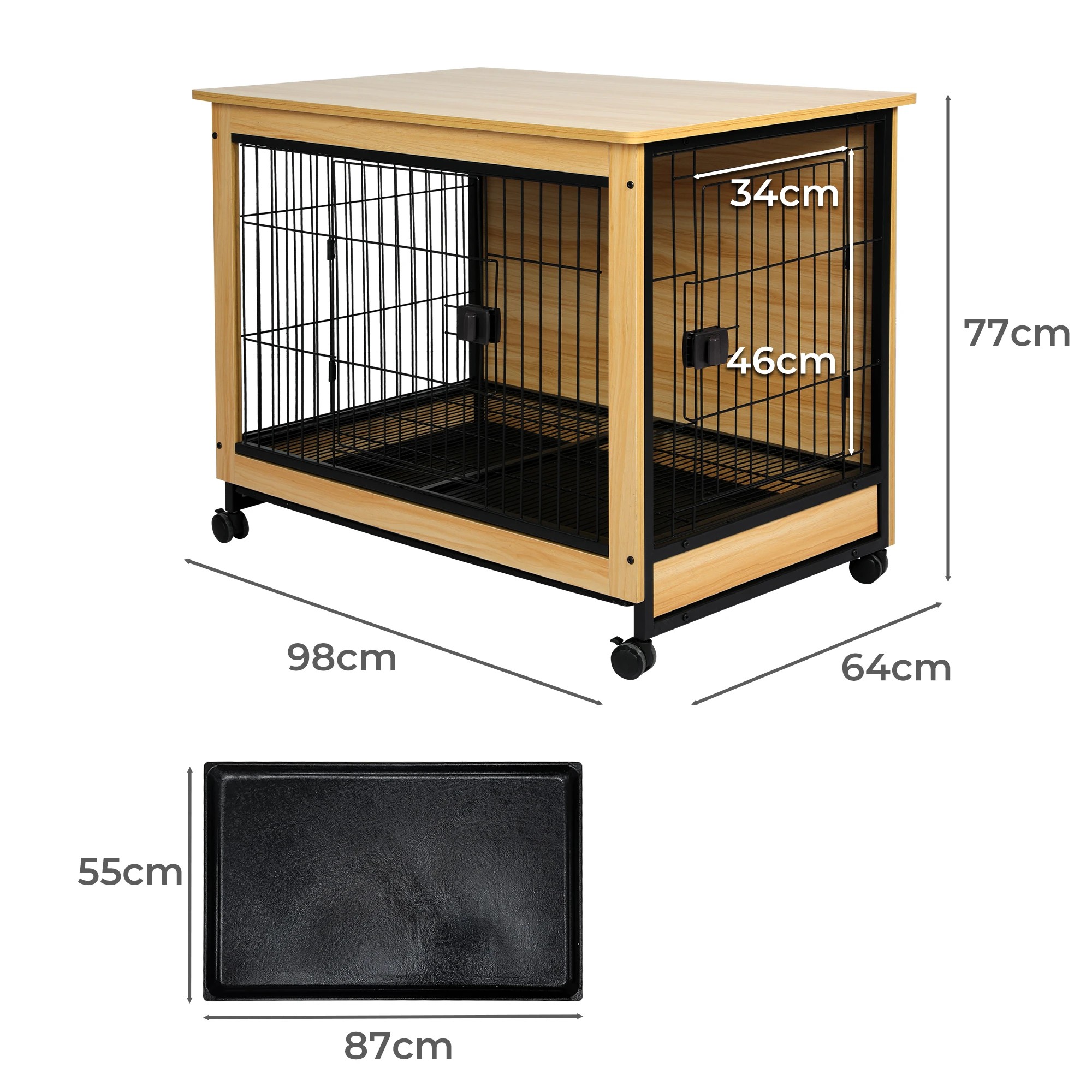 3 Pawz Wooden Wire Dog Kennel Side End Table Steel Puppy Crate Indoor Pet House XL, 3 of 6