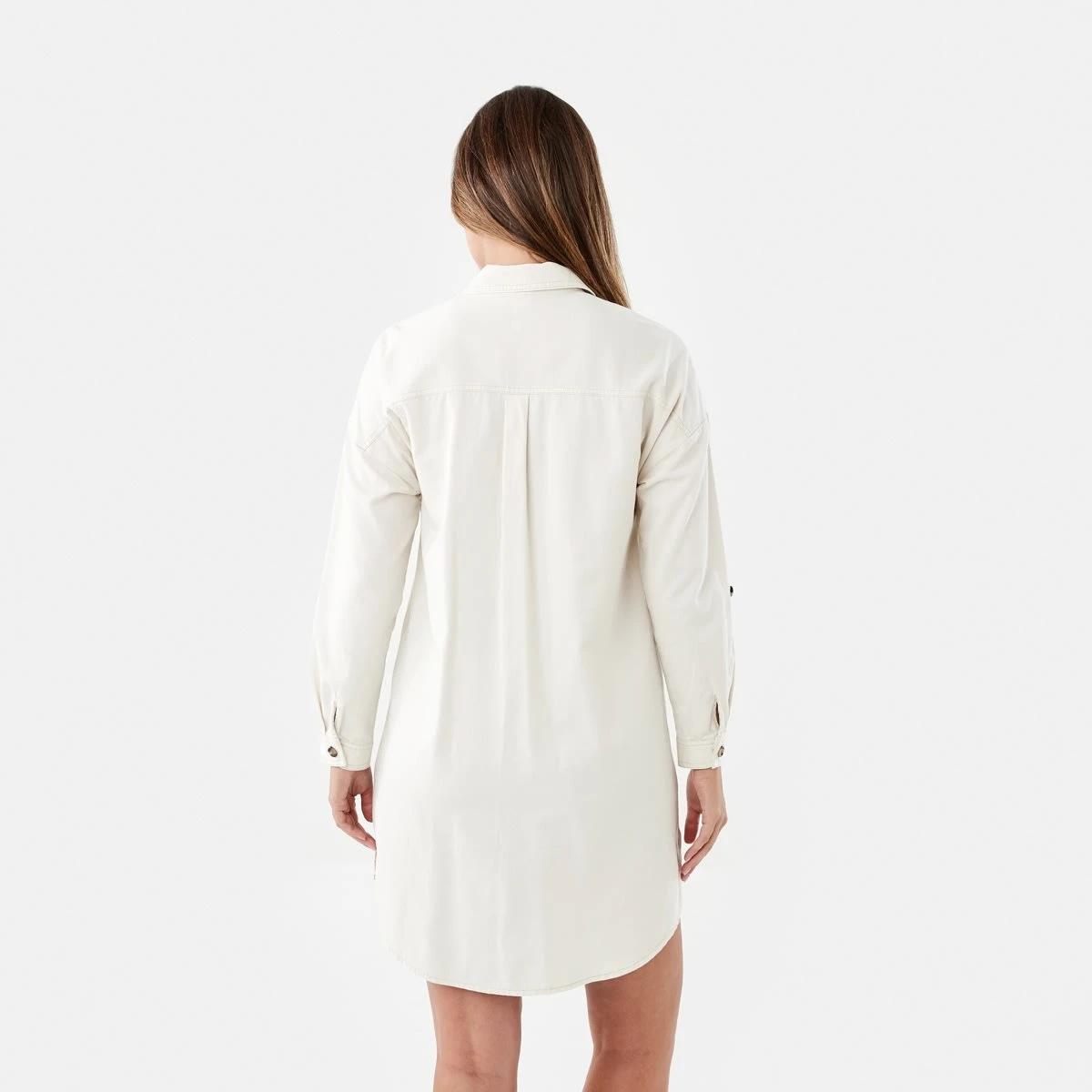 3 Long Sleeve Shift Shirt Mini Dress Bge Cream, 3 of 9