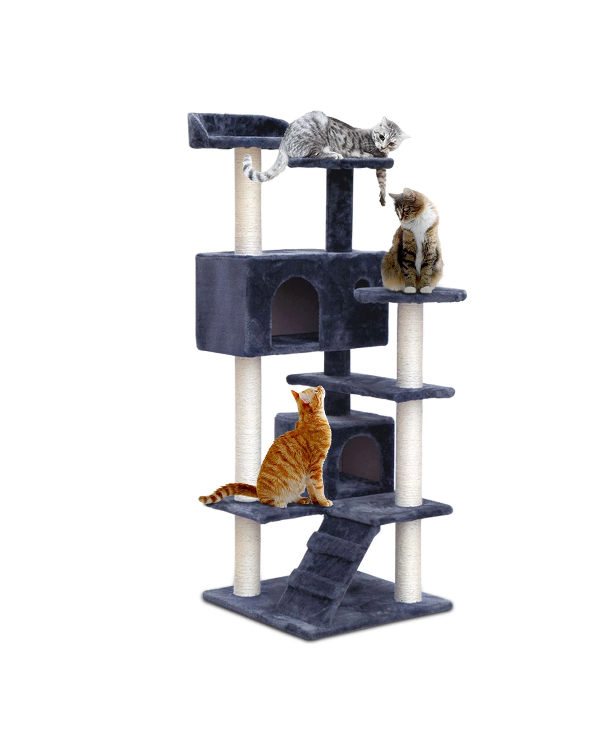 1 i.Pet Cat Tree 134cm Tower Scratching Post Scratcher Wood Condo House Bed - Grey, 1 of 7