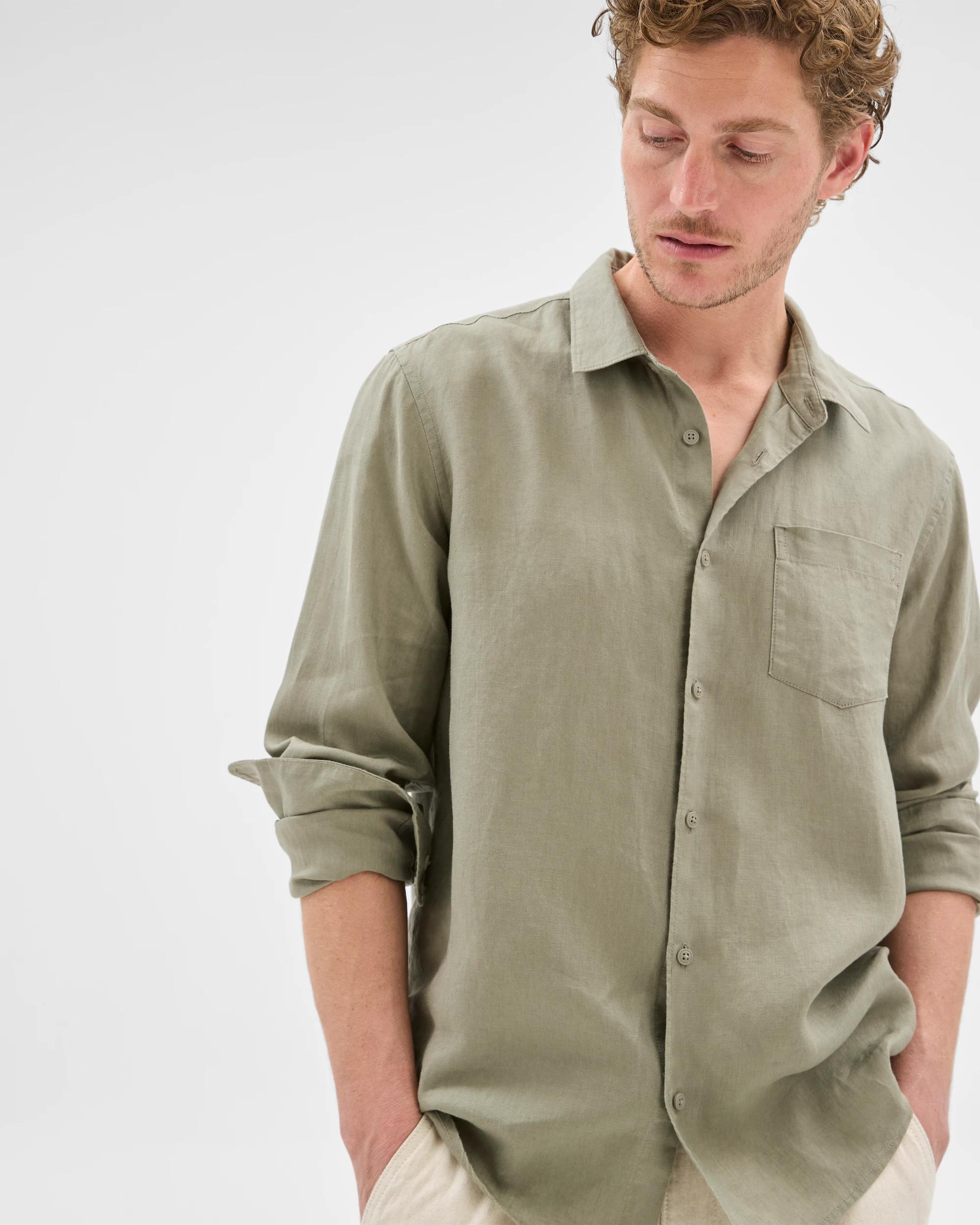 6 Target European Linen Long Sleeve Shirt KHAKI, 6 of 7