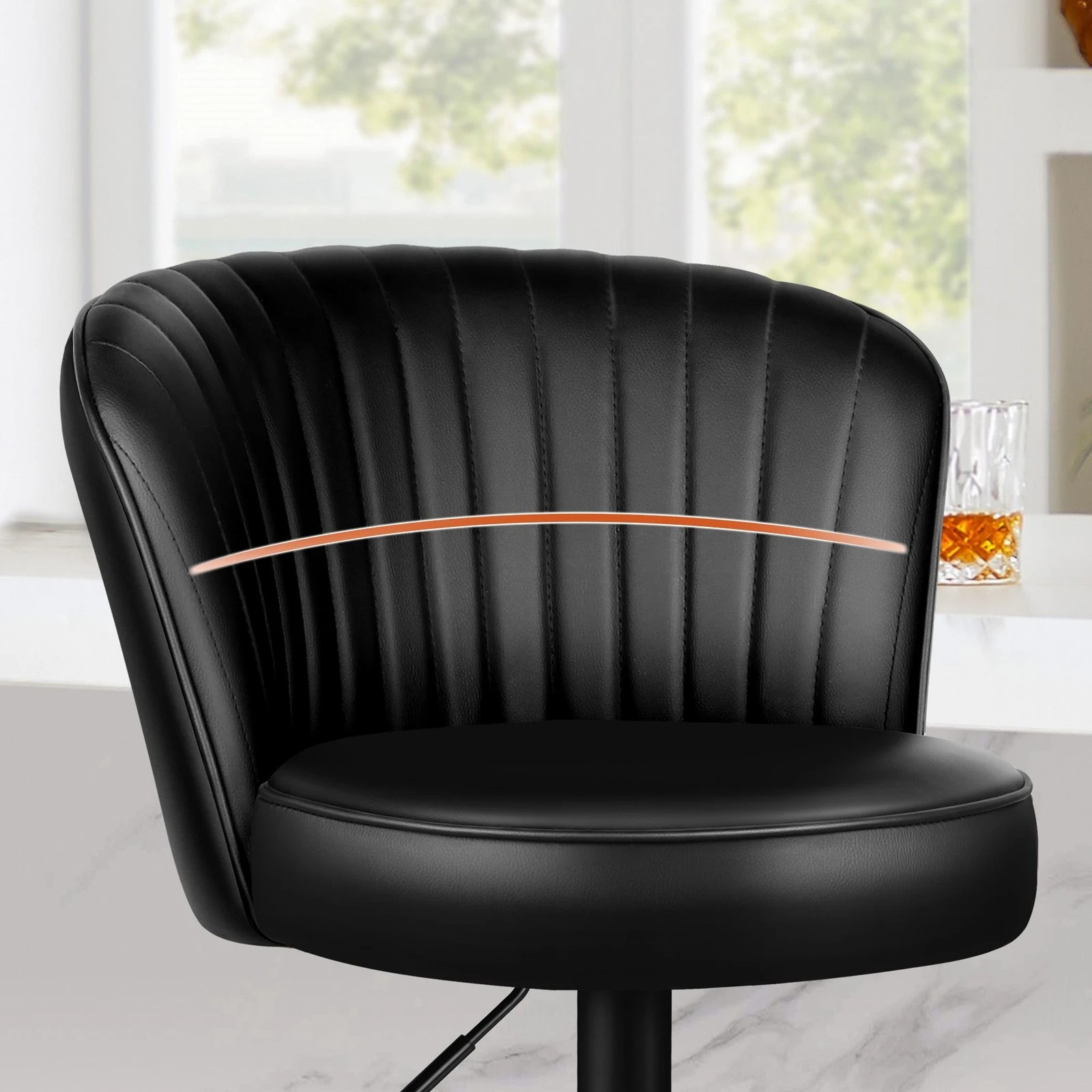 3 Alfordson 2x Bar Stools Gas Lift Leather Bar Chairs Kitchen Swivel - Black, 3 of 10