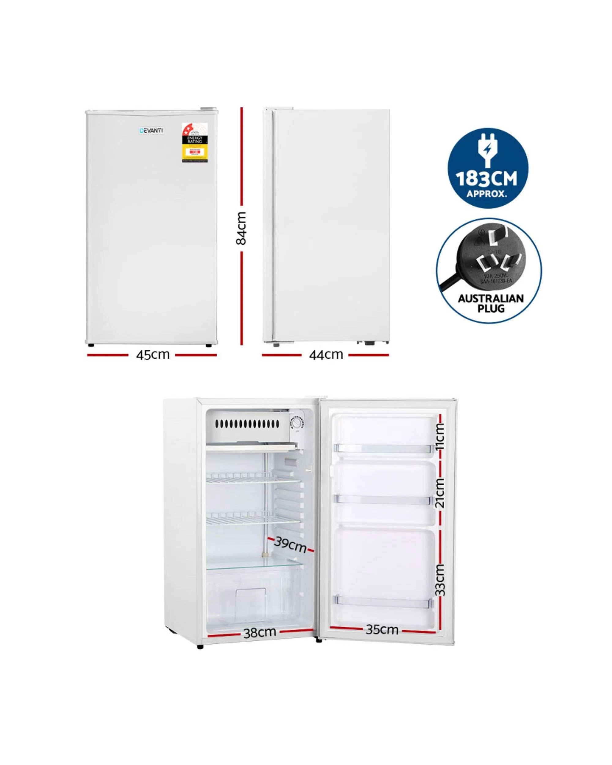 2 Devanti 95L Bar Fridge - White, 2 of 7