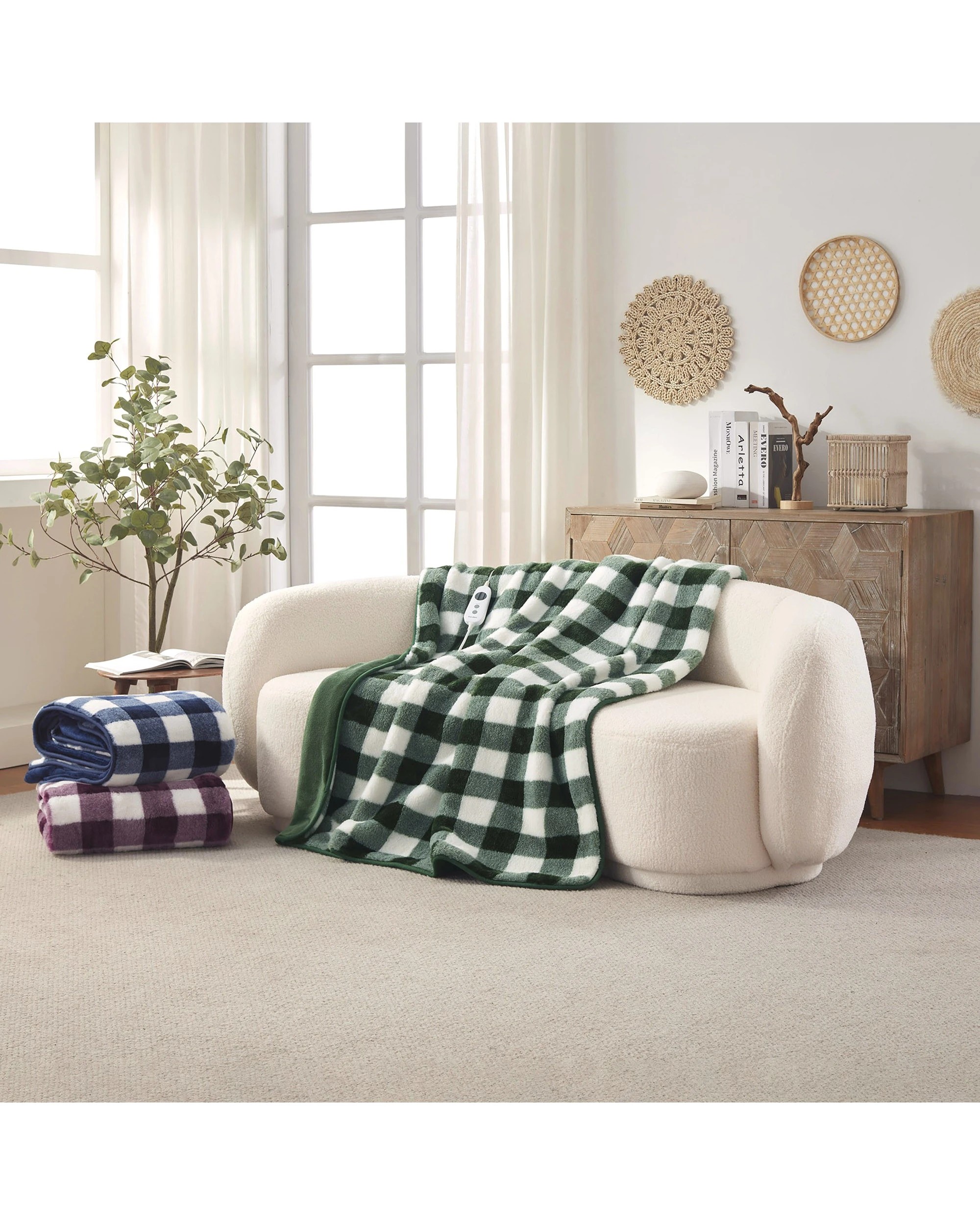 9 Dreamaker Gingham Plush Heated Throw 180x200cm - Green, 9 of 9