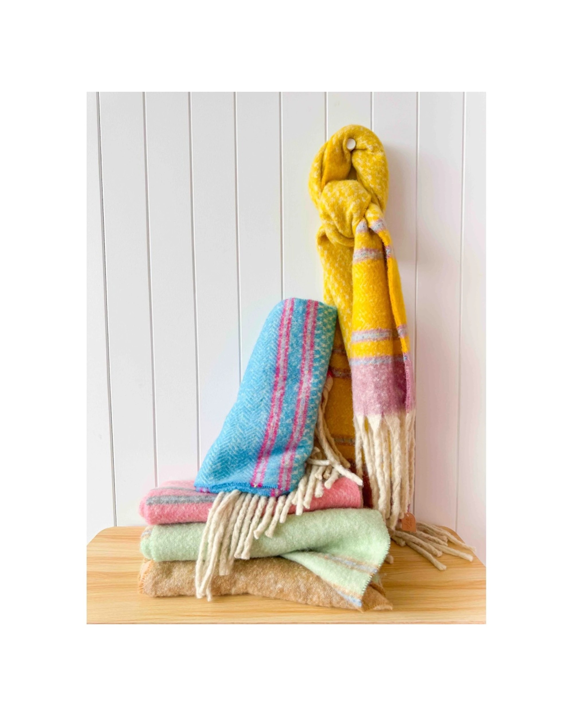 2 Urban Products Avalon Scarf Pastel Stripes Soft Textured Fabric 180cm - Green, 2 of 2
