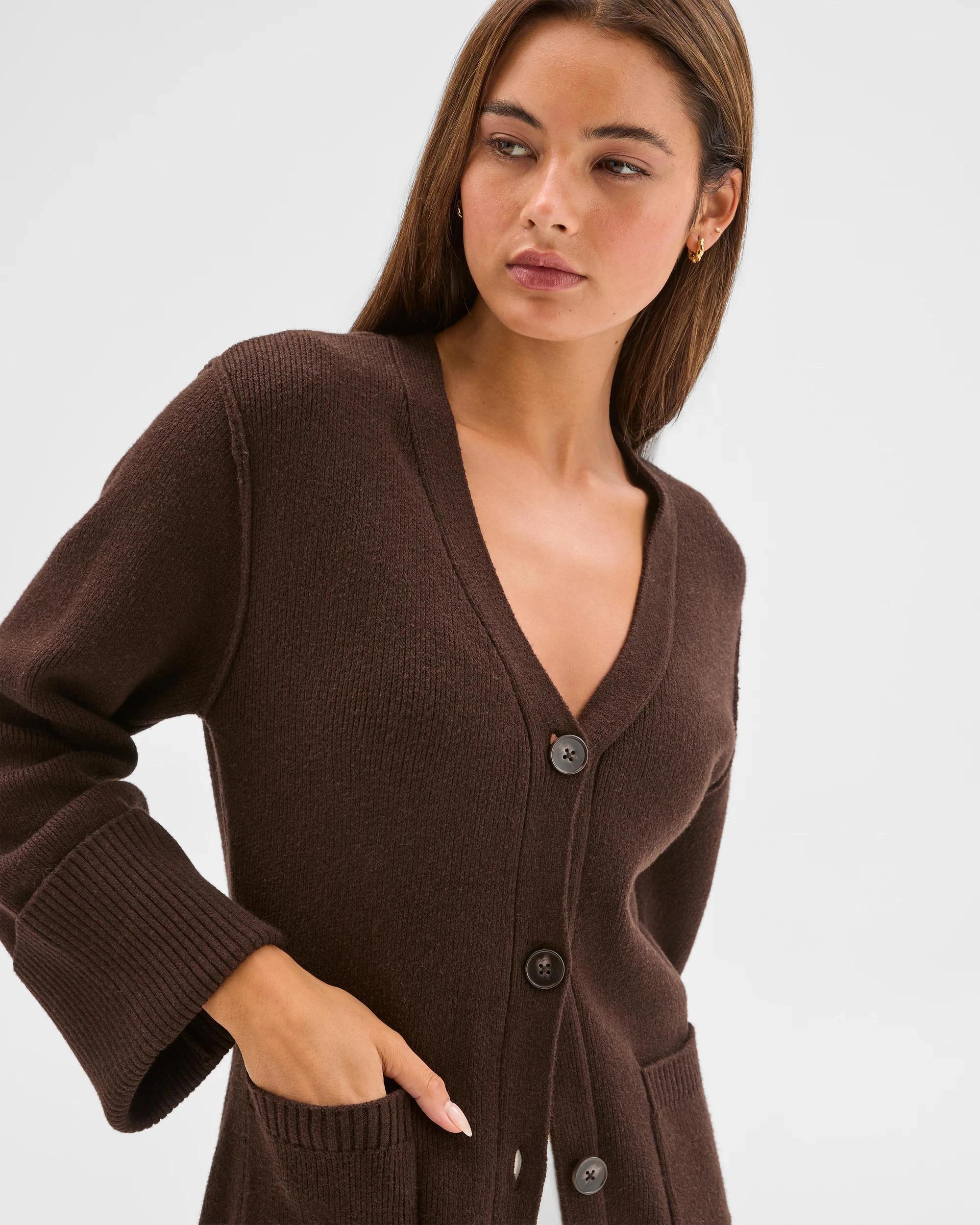 5 Lily Loves Australian Cotton Blend Longline Cardigan TRUFFLE, 5 of 8