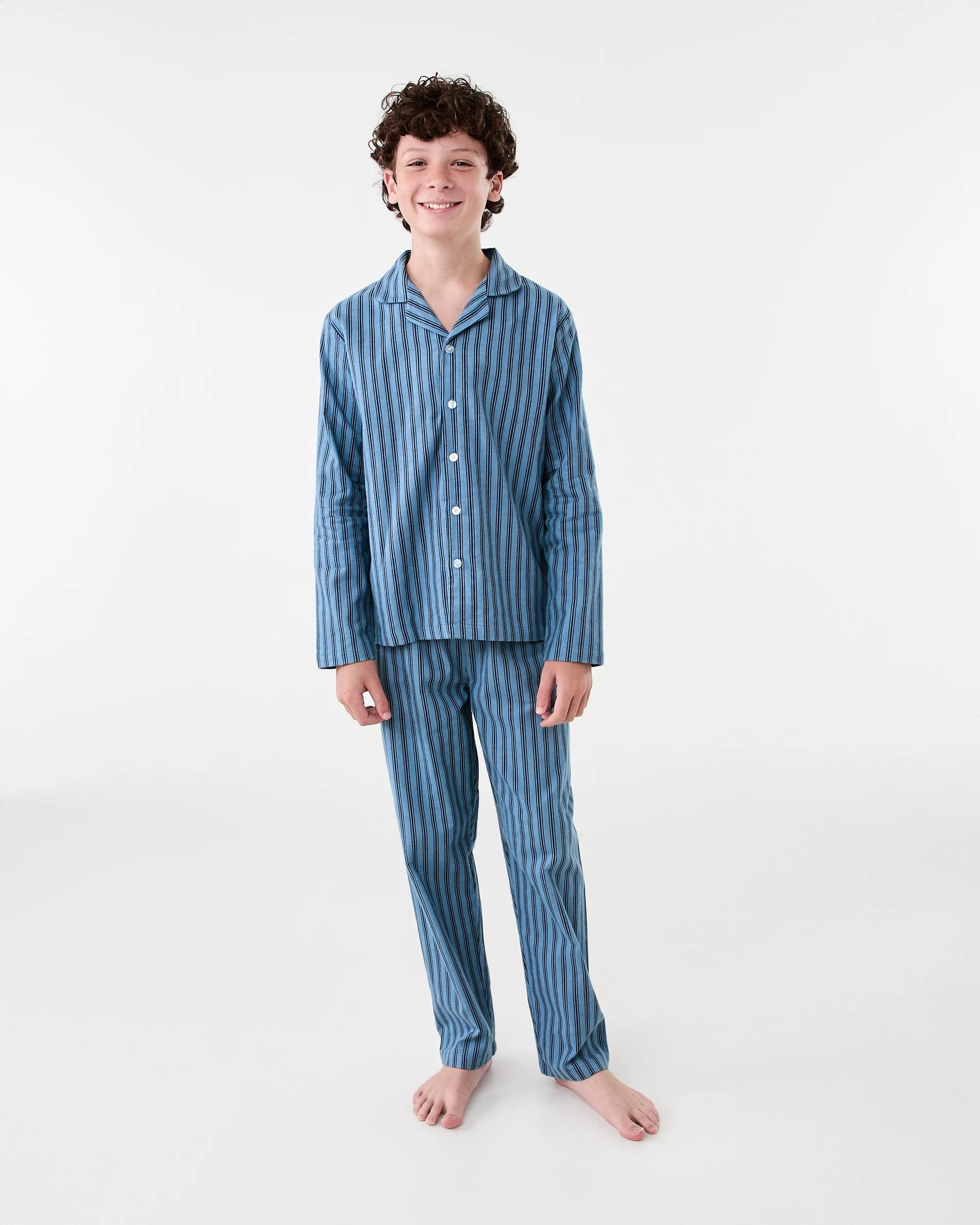 1 Flannel Pyjama Set Blu Stripe, 1 of 10