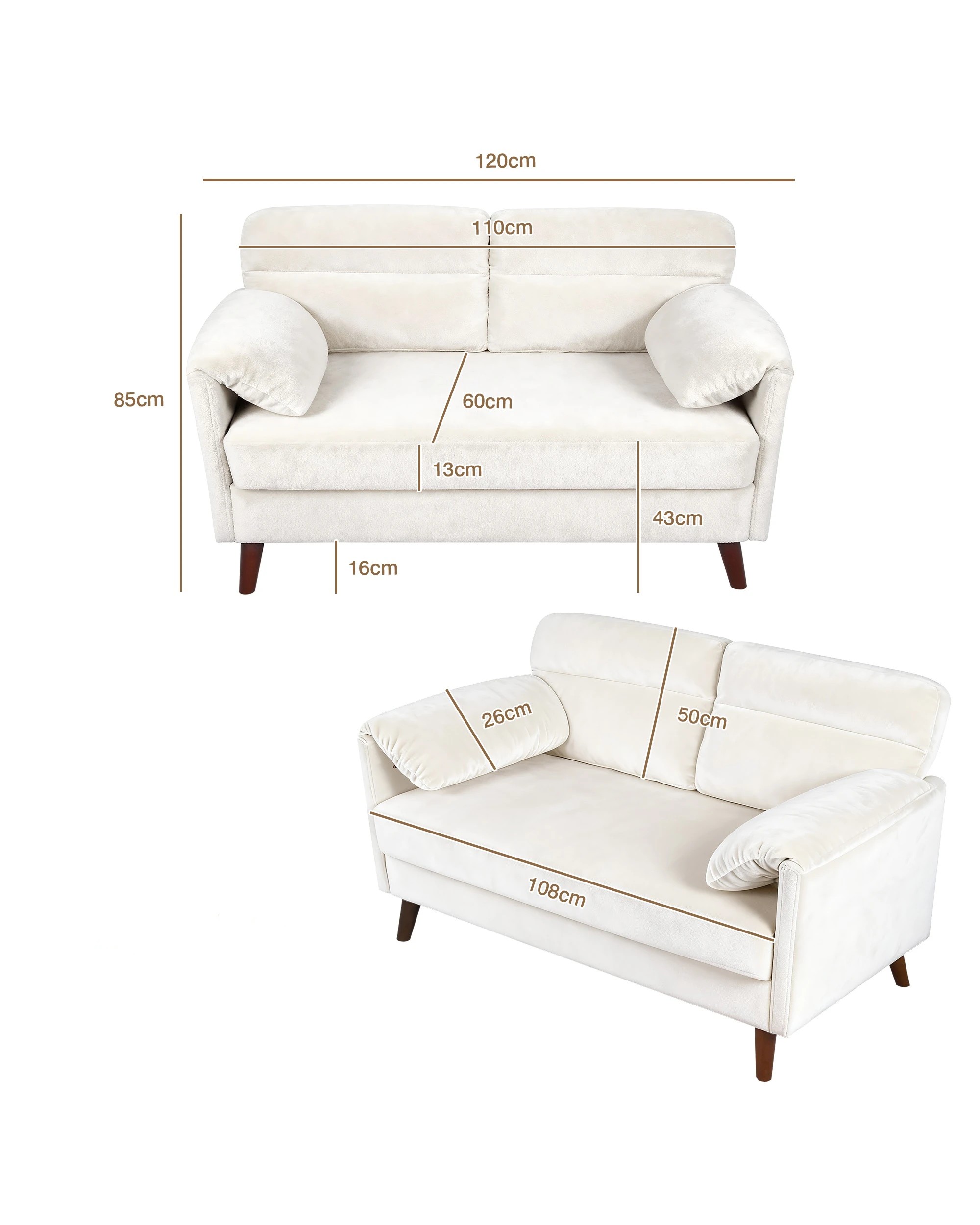 9 Advwin 2-Seater Sofa 120cm Love Seat Velvet Fabric Small Loveseat Sofa Couch for Compact Small Space, 9 of 9