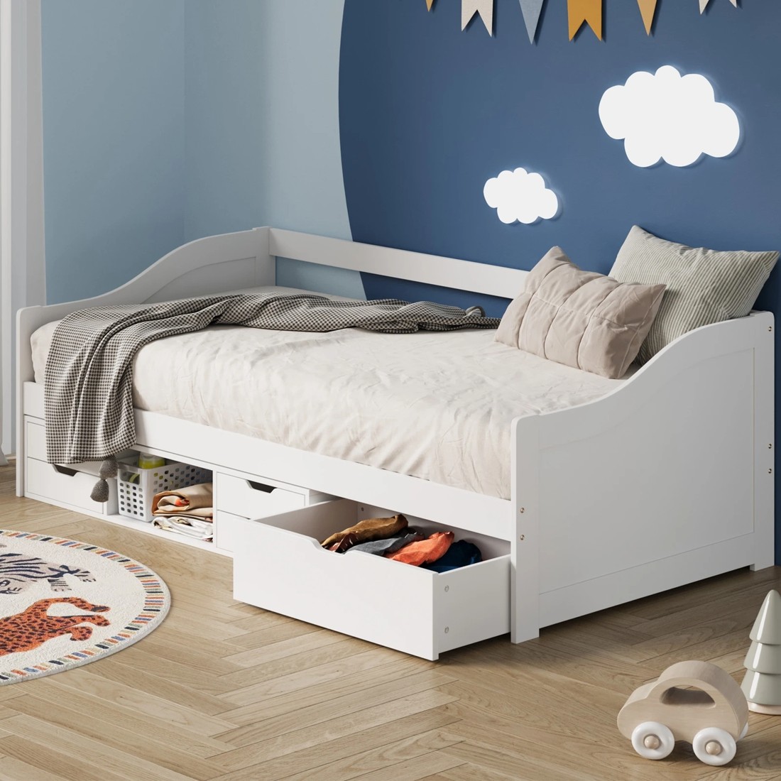 10 Oikiture Kids Bed Frame Single Daybed With Trundle Storage Drawers Timber
 - White, 10 of 10