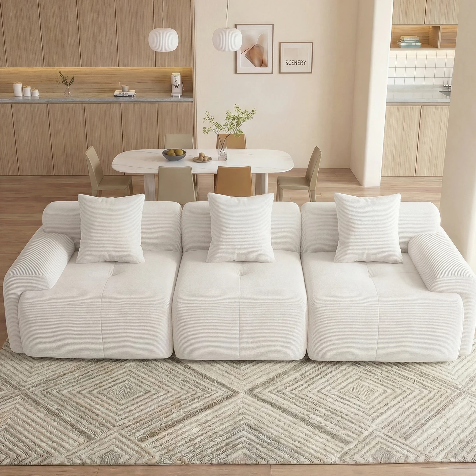 2 Advwin 282cm 3-4 Seater Corduroy Fabric Modular Sectional Sofa - Beige, 2 of 3