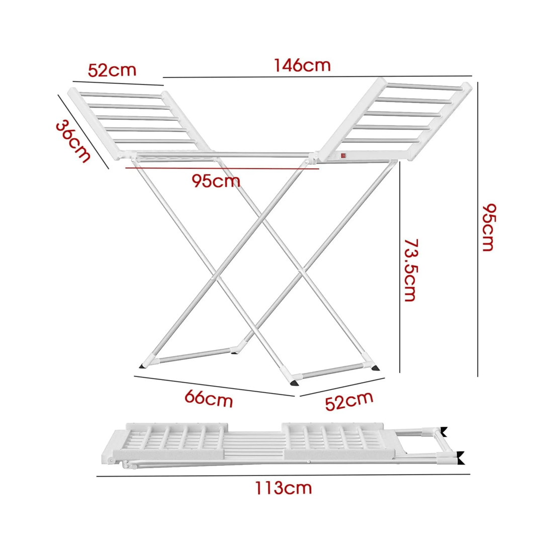 2 Advwin Electric Heated Towel Rack Foldable Drying Rack Standing Towel Rail Clothes Warmer, 2 of 8