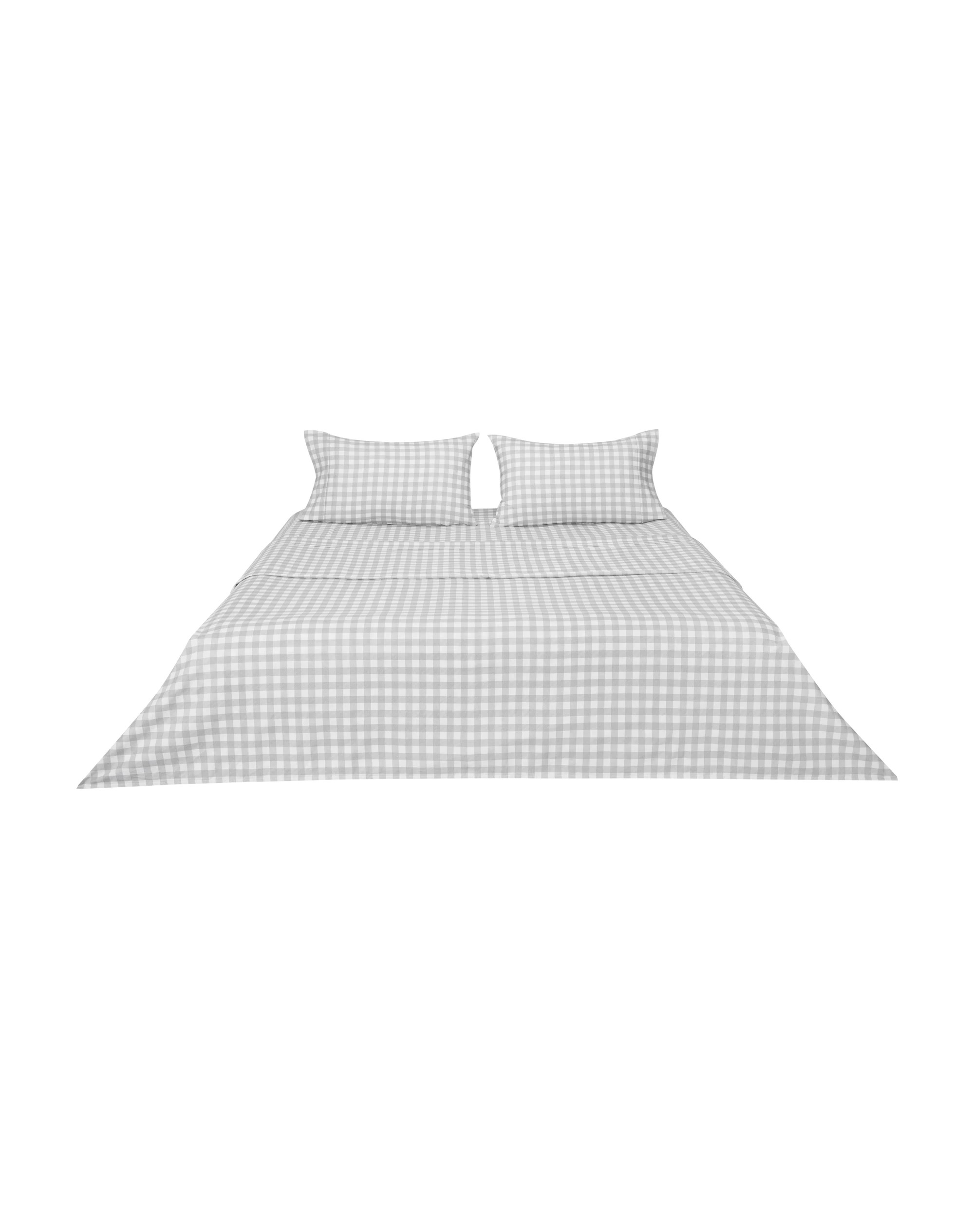 6 Gingham Cotton Flannelette Sheet Set - King Bed, Grey, 6 of 7
