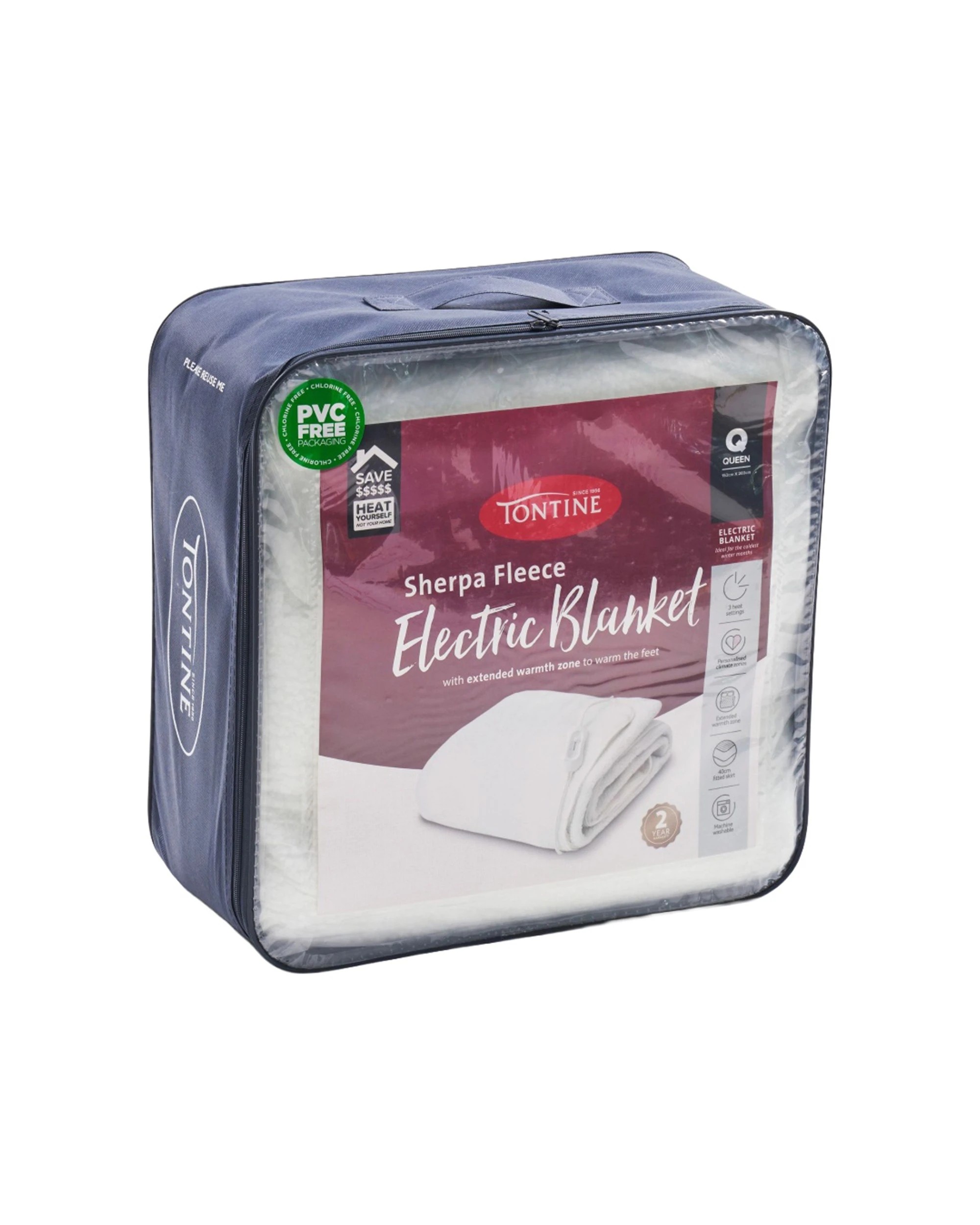 1 Tontine Soft & Cosy Sherpa Fleece Electric Blanket 3 Heat Settings Queen - White, 1 of 1