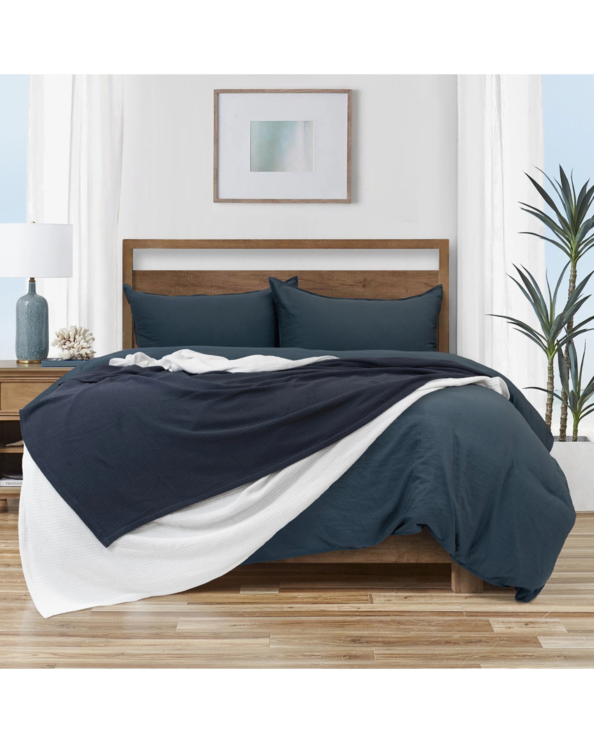 2 Algodon Sophie Queen Cotton Waffle Blanket - White, 2 of 3