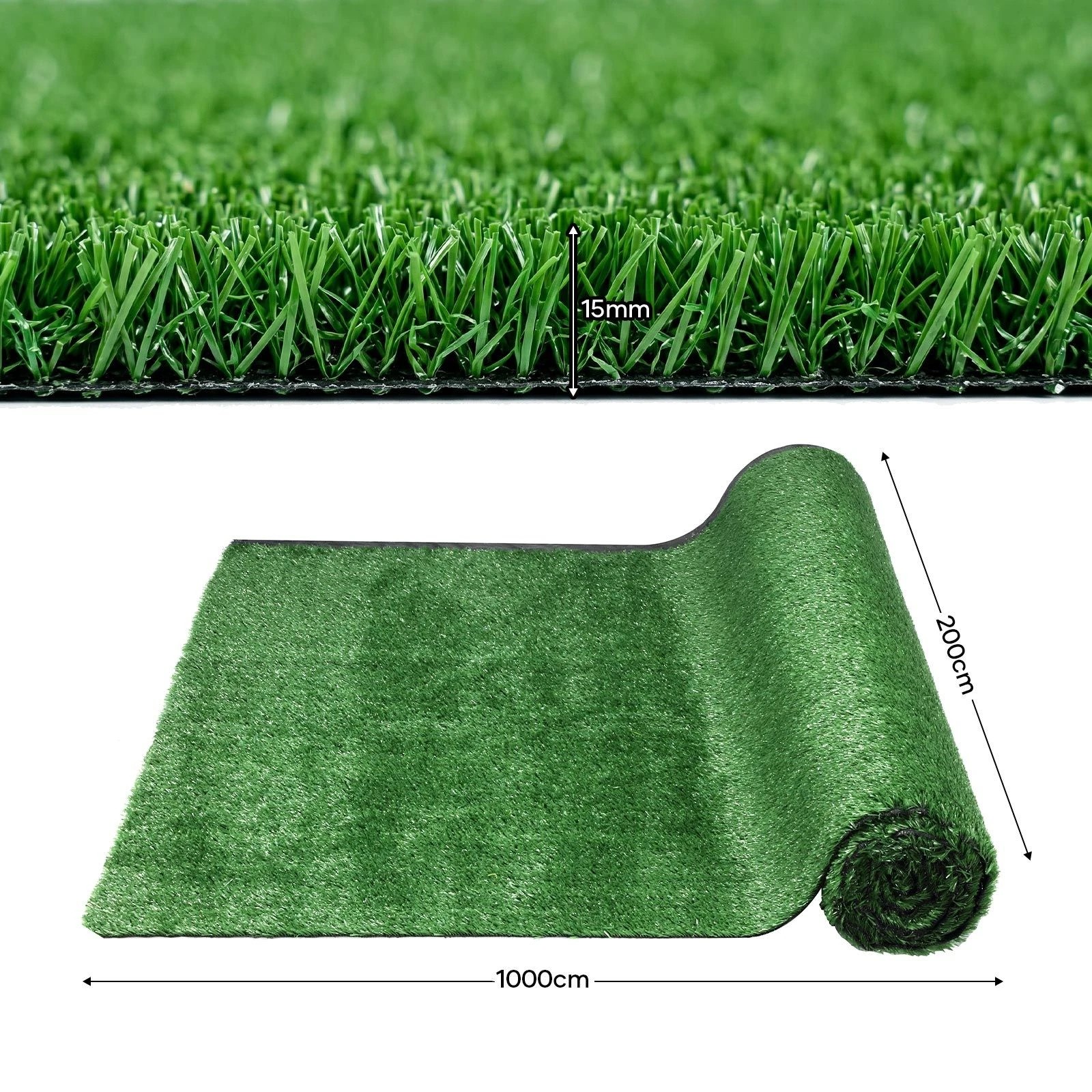 3 Ausway 10x2m Synthetic Turf Artificial Grass Roll 15mm UV Resistant Fake Lawn, 3 of 7