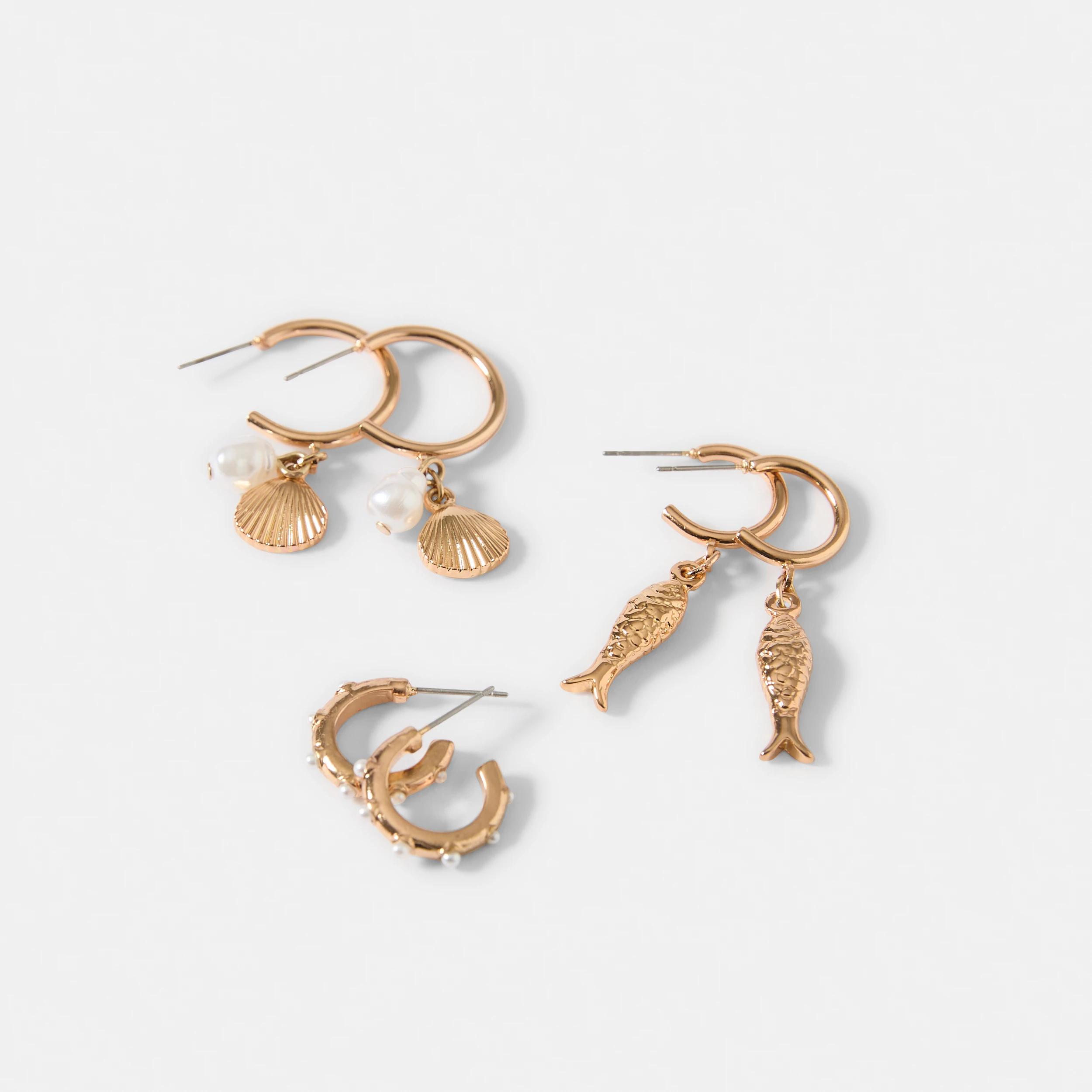 3 3 Pack Sardine and Shell Earrings - Gold Tone GOLD, 3 of 5