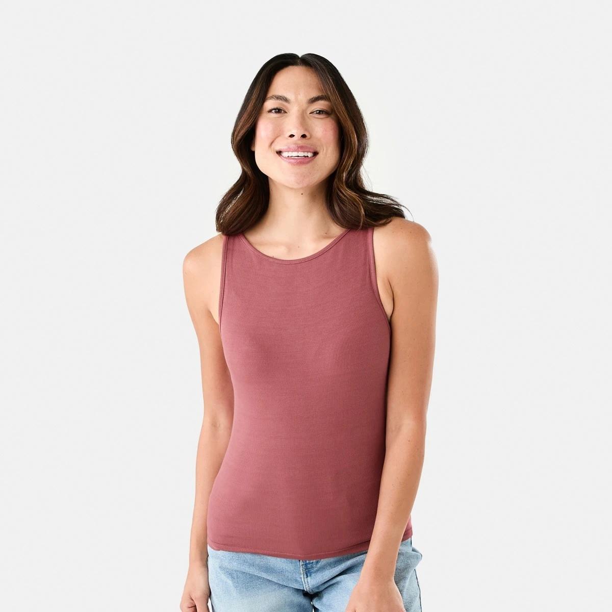 1 Sleeveless Rib Boat Neck Top Dried Red, 1 of 8