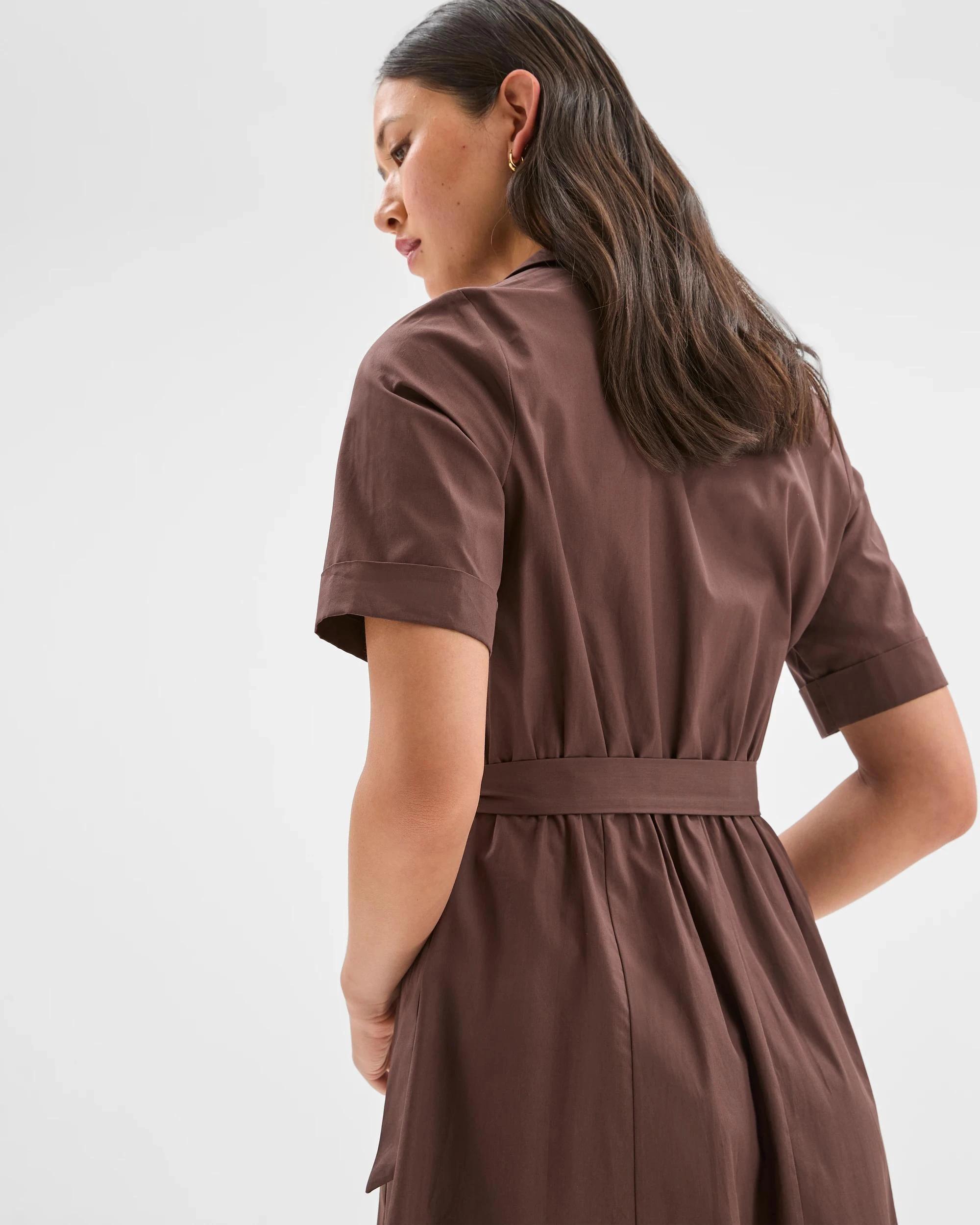 4 Australian Cotton Midi Shirt Dress - Preview LIGHT CHOCOLATE, 4 of 7