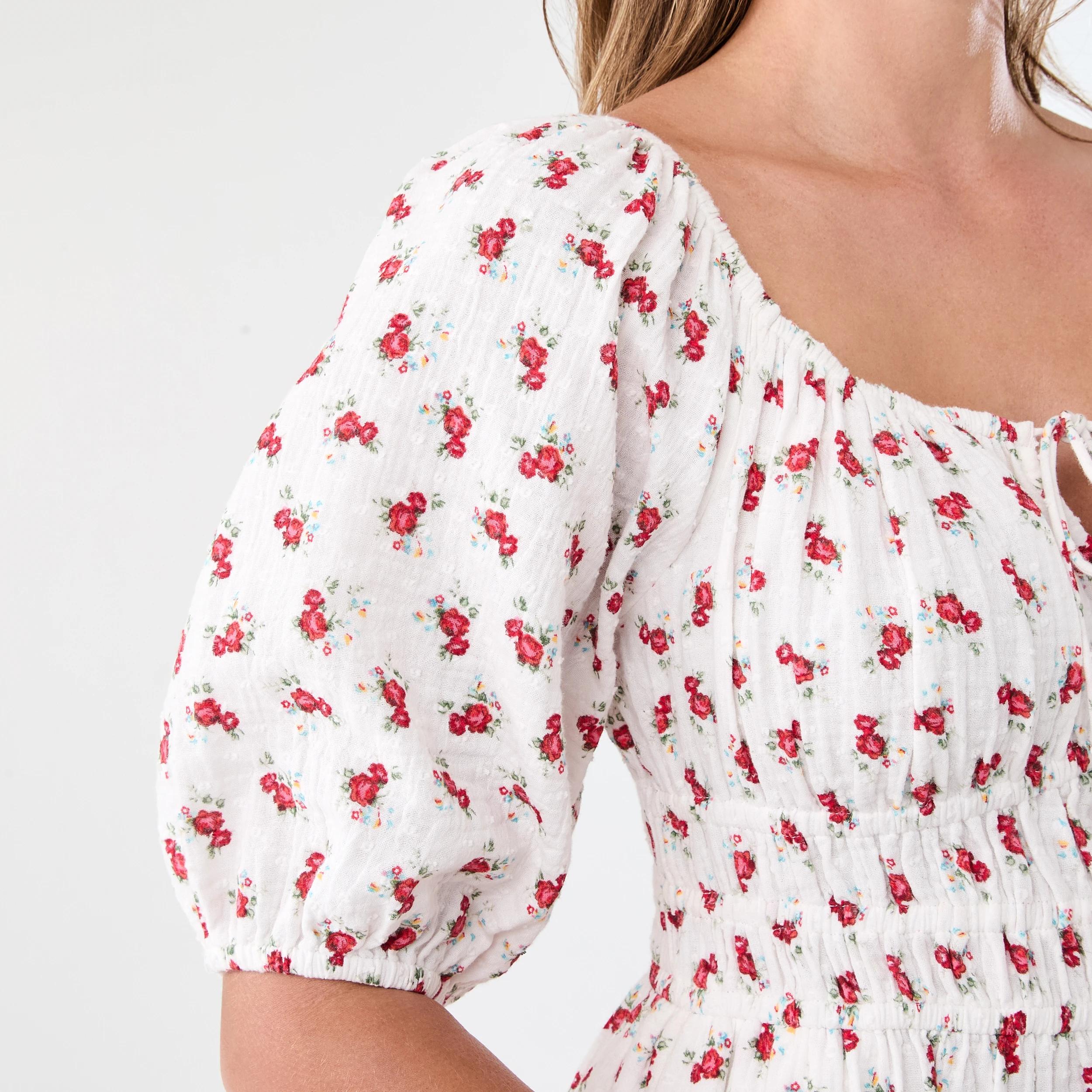 6 Short Puff Sleeve Mini Dress Rose Ditsy, 6 of 9