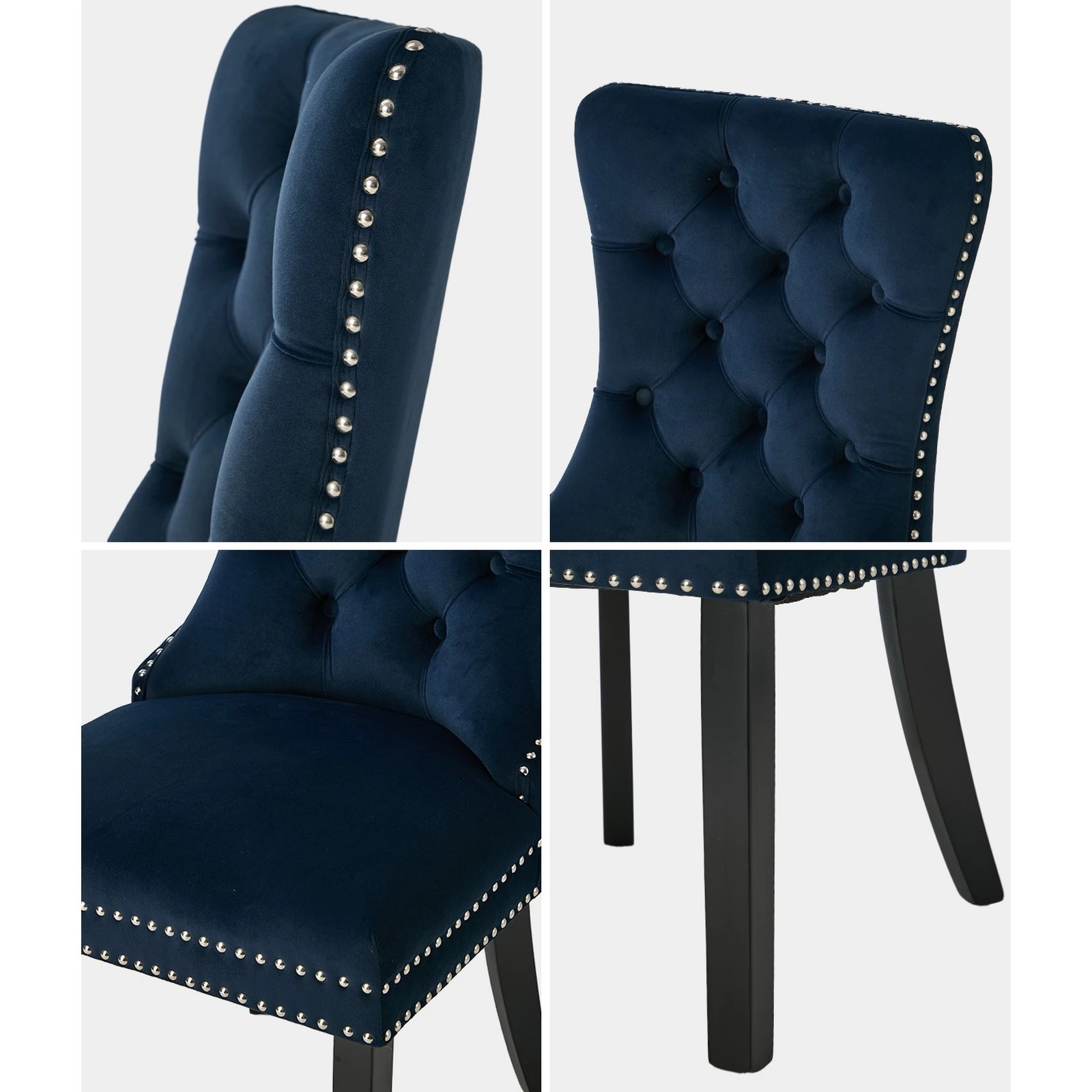 5 Oikiture 2x Velvet Dining Chairs Upholstered French Provincial Tufted - Blue, 5 of 10