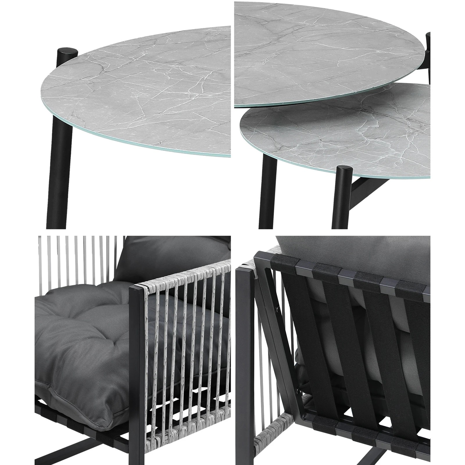 6 Livsip 6PCS Outdoor Patio Setting Lounge Chairs Grey 70cm Coffee Table Garden - Multi, 6 of 9