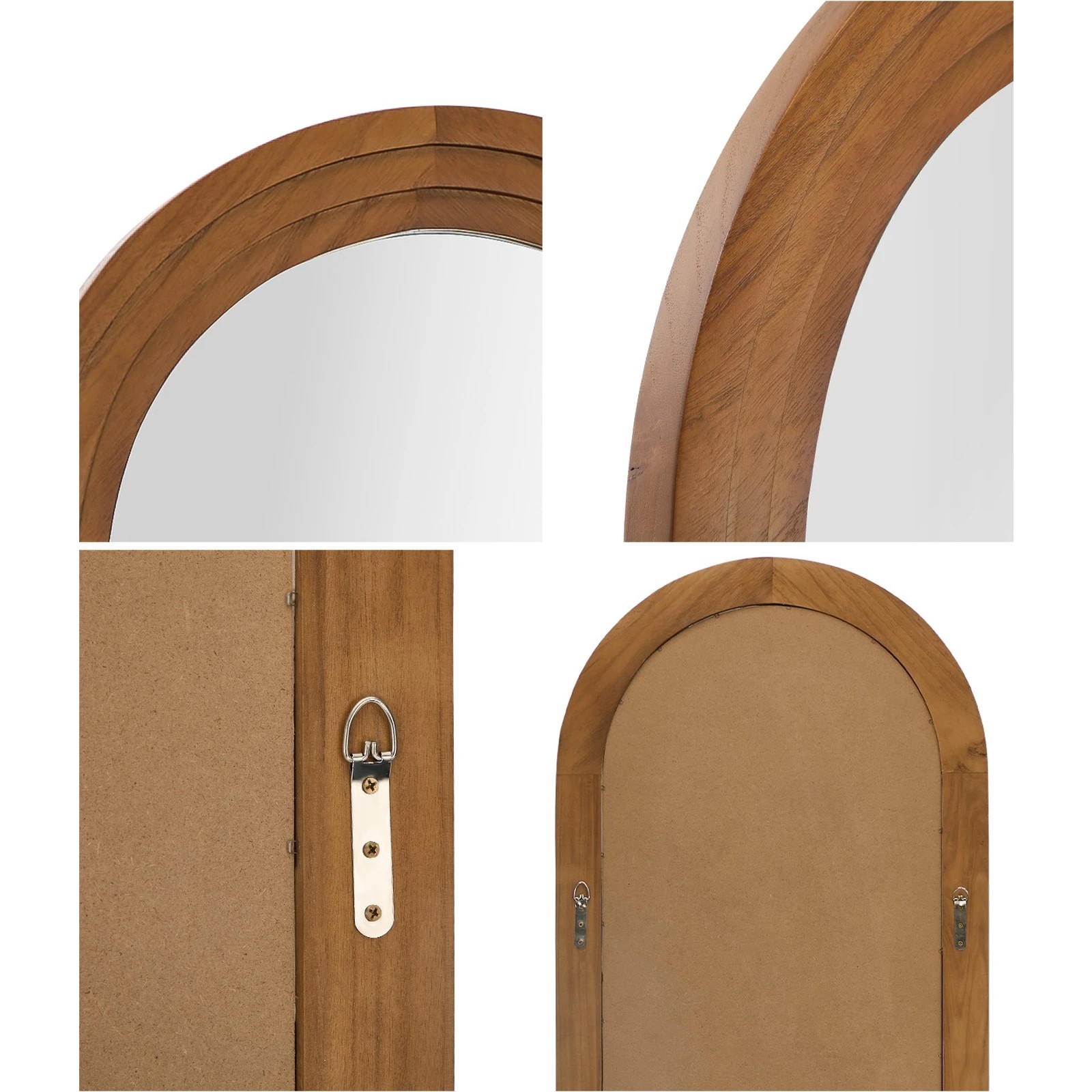 6 Oikiture Full Length Arch Mirror 165x60cm Wood Wall Mounted Home Decor - Brown, 6 of 10