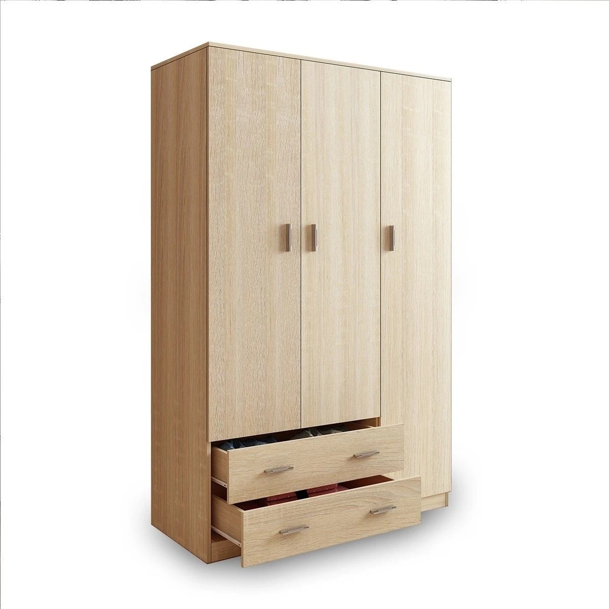 4 Ausway Wood Oak Wardrobe Cabinet Storage Organiser 3 Doors 2 Drawers, 4 of 7