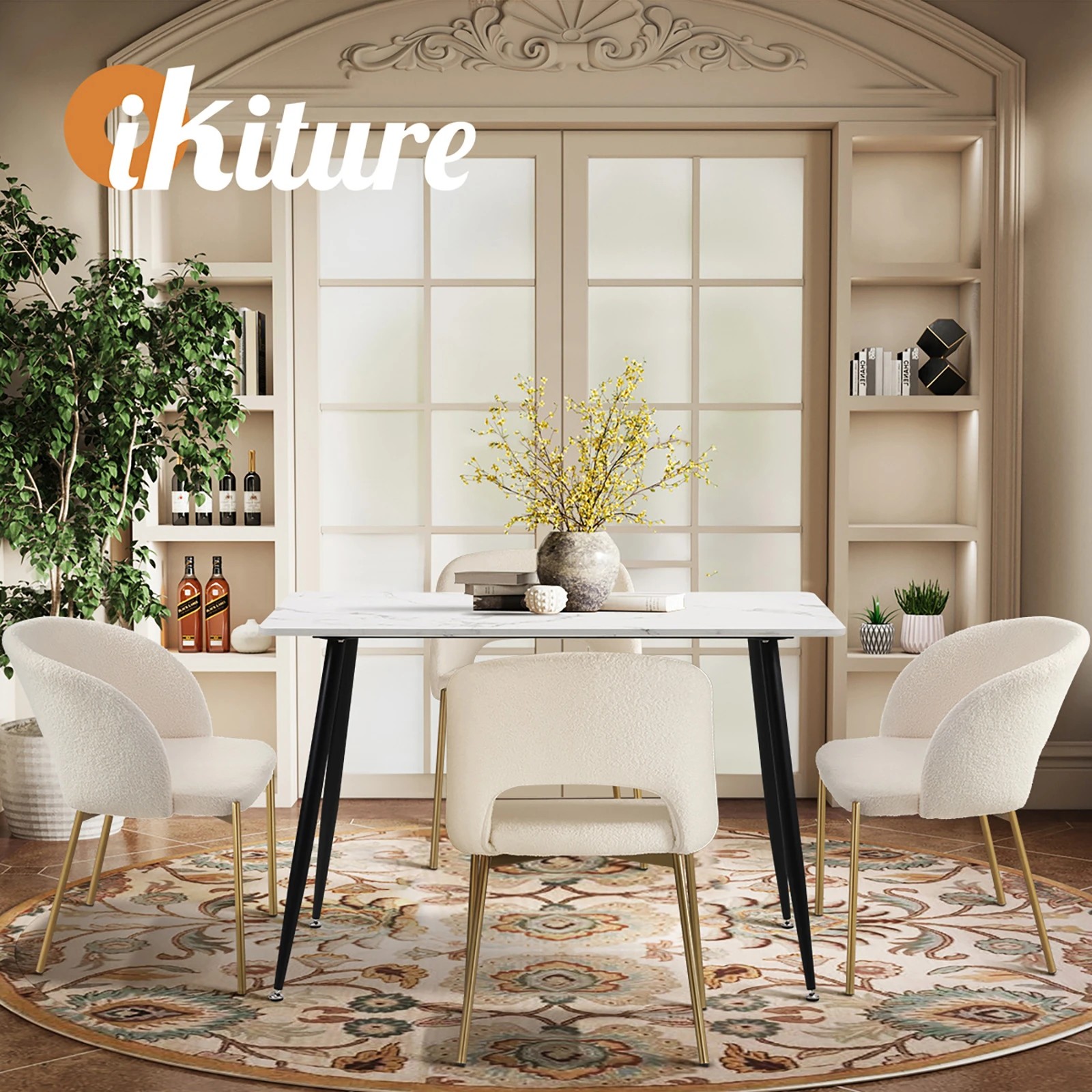 6 Oikiture 120cm Rectangle Dining Table with 4PCS Dining Chairs Sherpa - Multi, 6 of 9